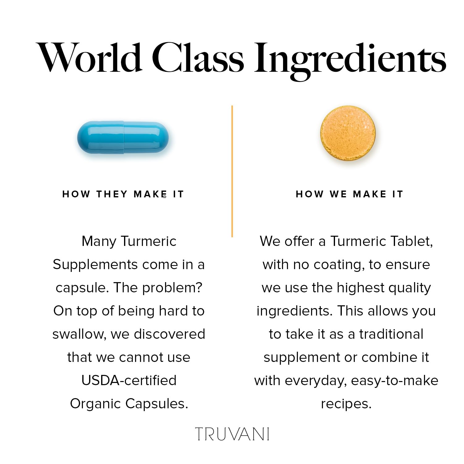 Truvani Turmeric Curcumin supplement tablets in a spoon
