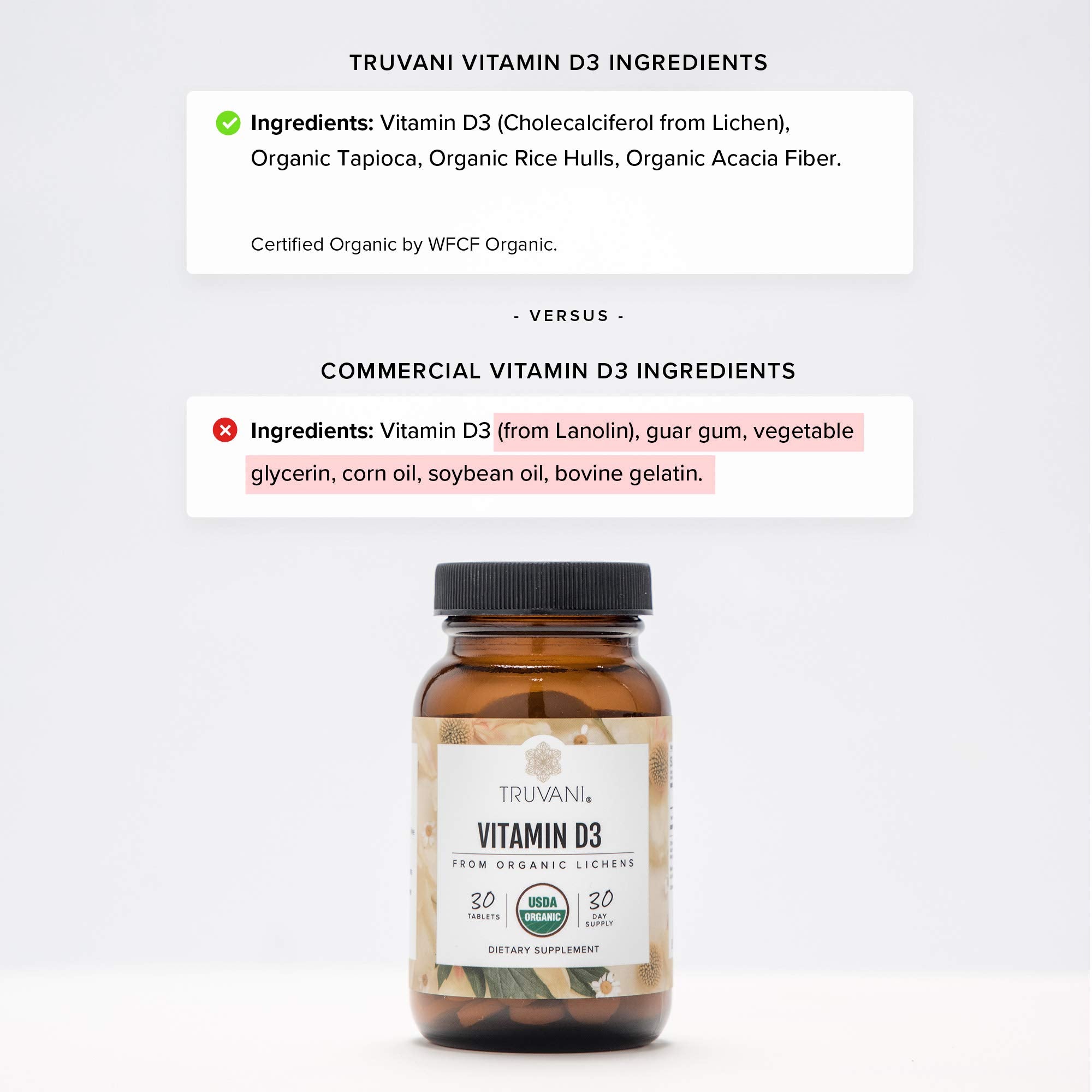 Truvani Vitamin D3 Organic Vegan Supplement 150g side view