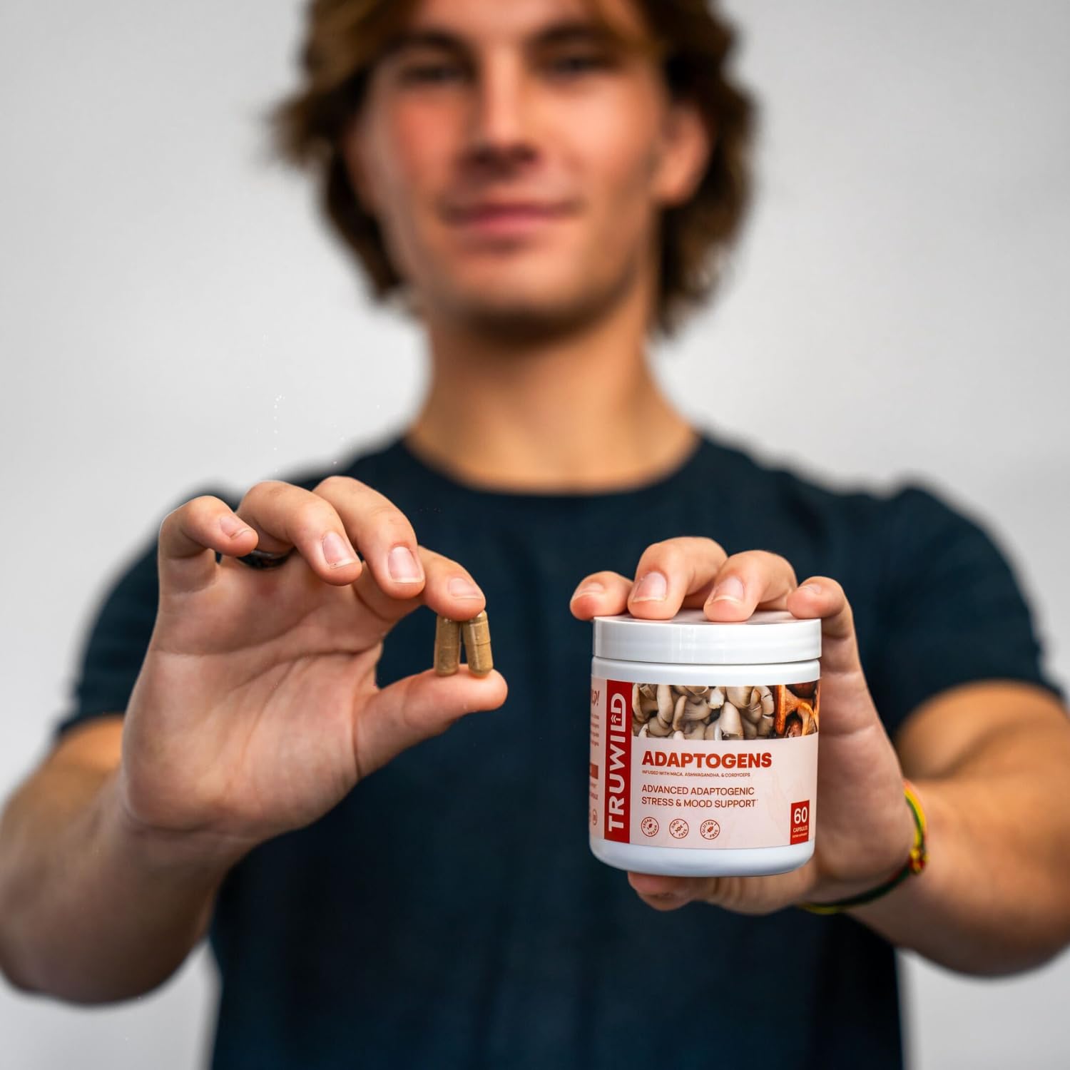 TruWild Adaptogen Blend supplement displayed with natural ingredients