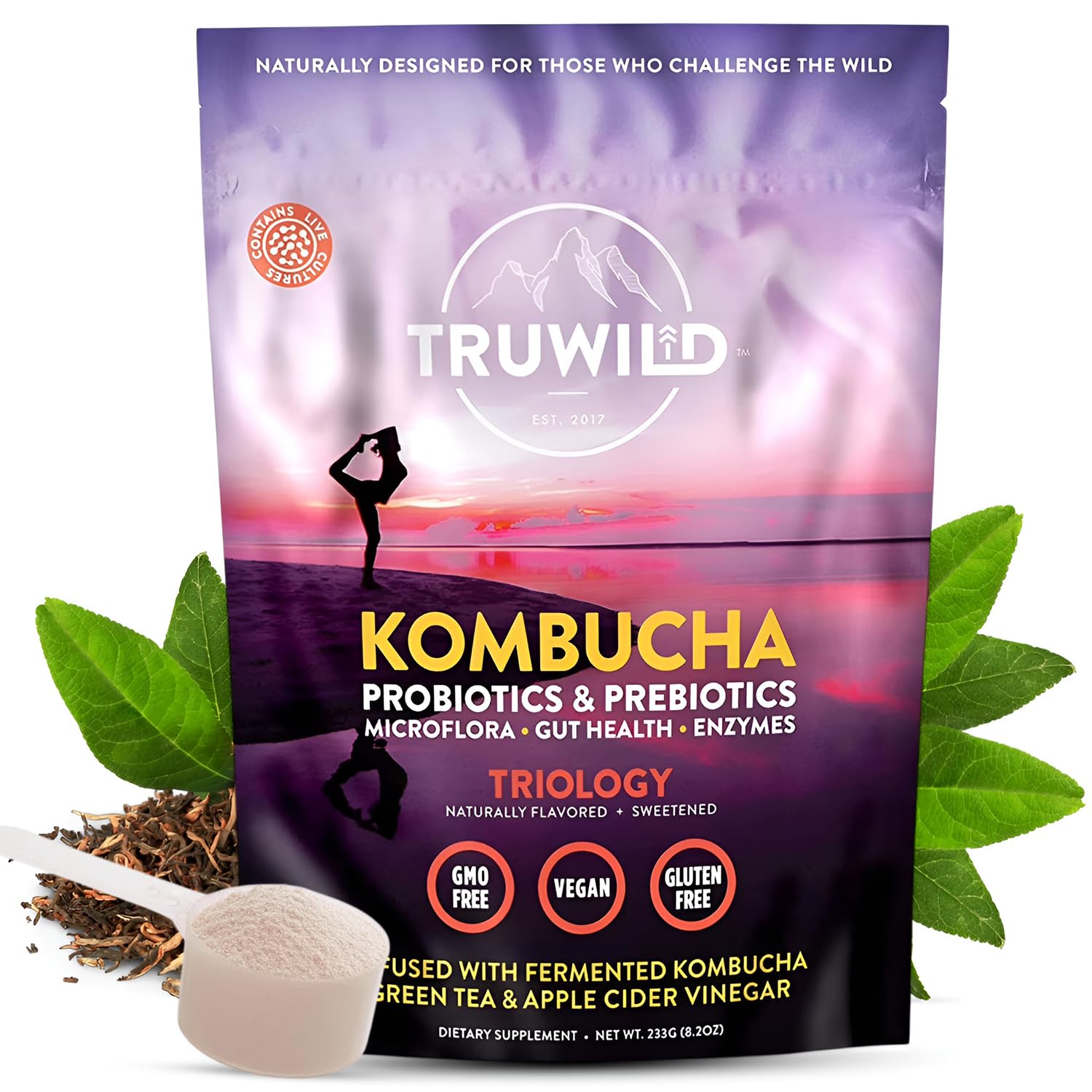 TruWild Kombucha Powder 227g front view with packaging