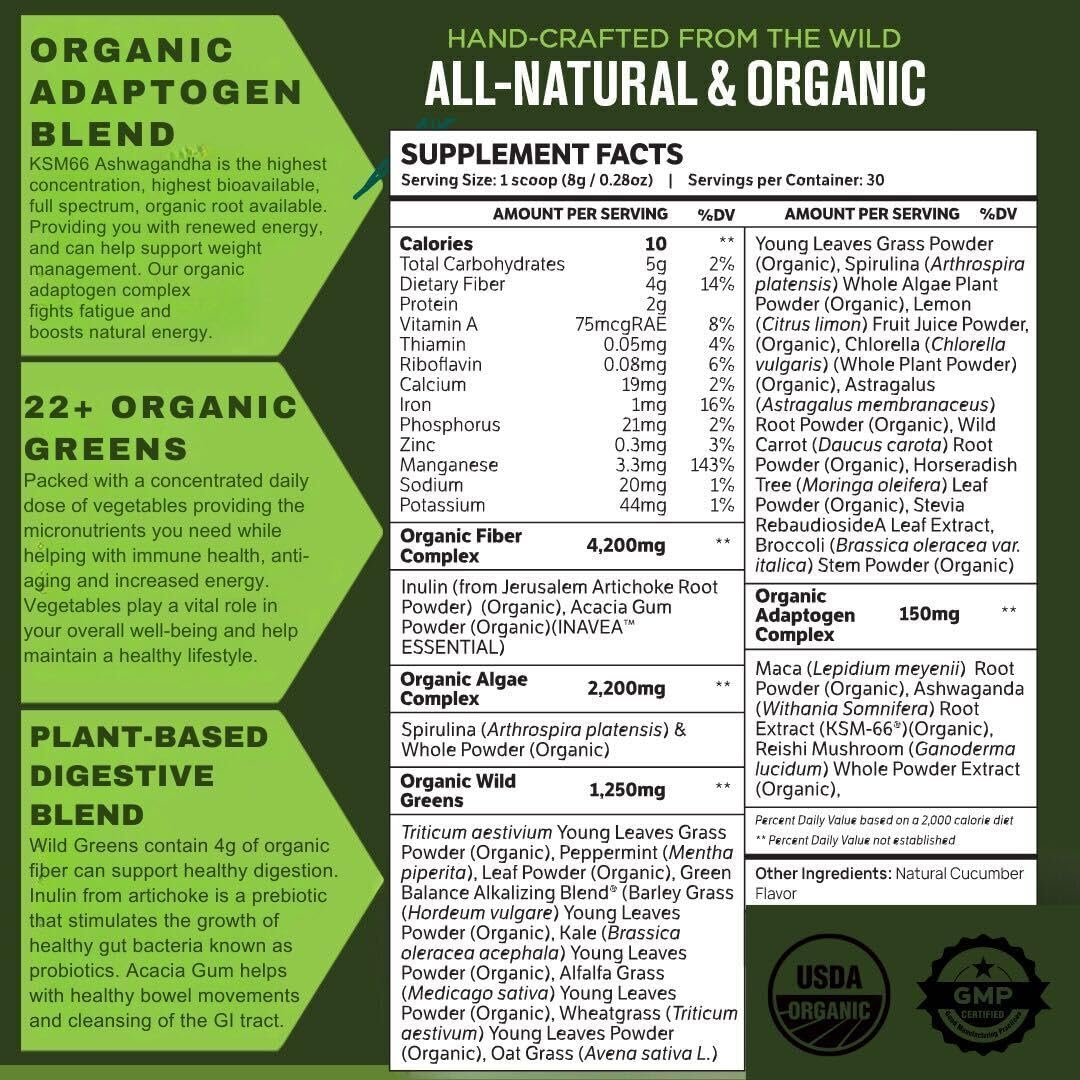 TruWild Wild Greens Organic Superfood Adaptogen Powder close-up