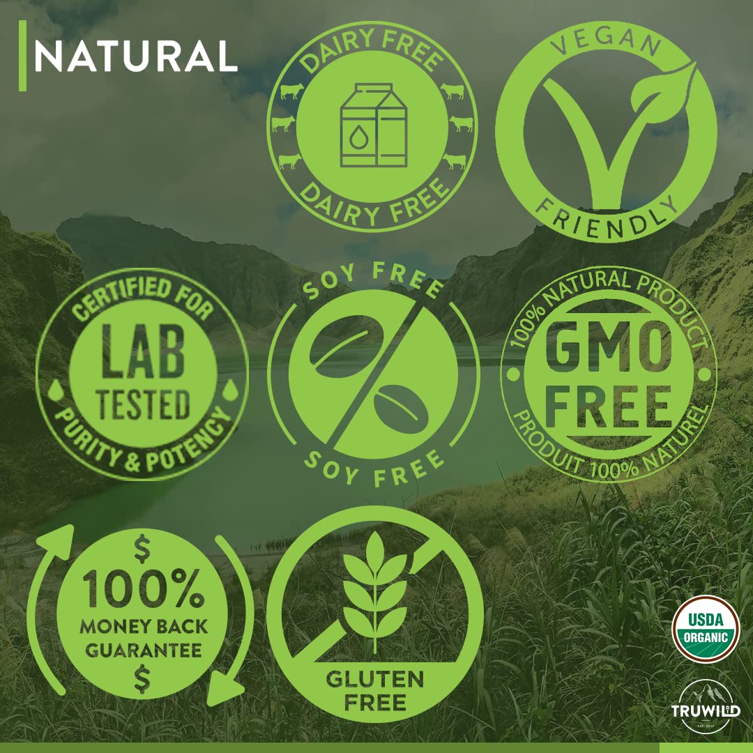 TruWild Wild Greens Organic Superfood Adaptogen Powder in a bowl