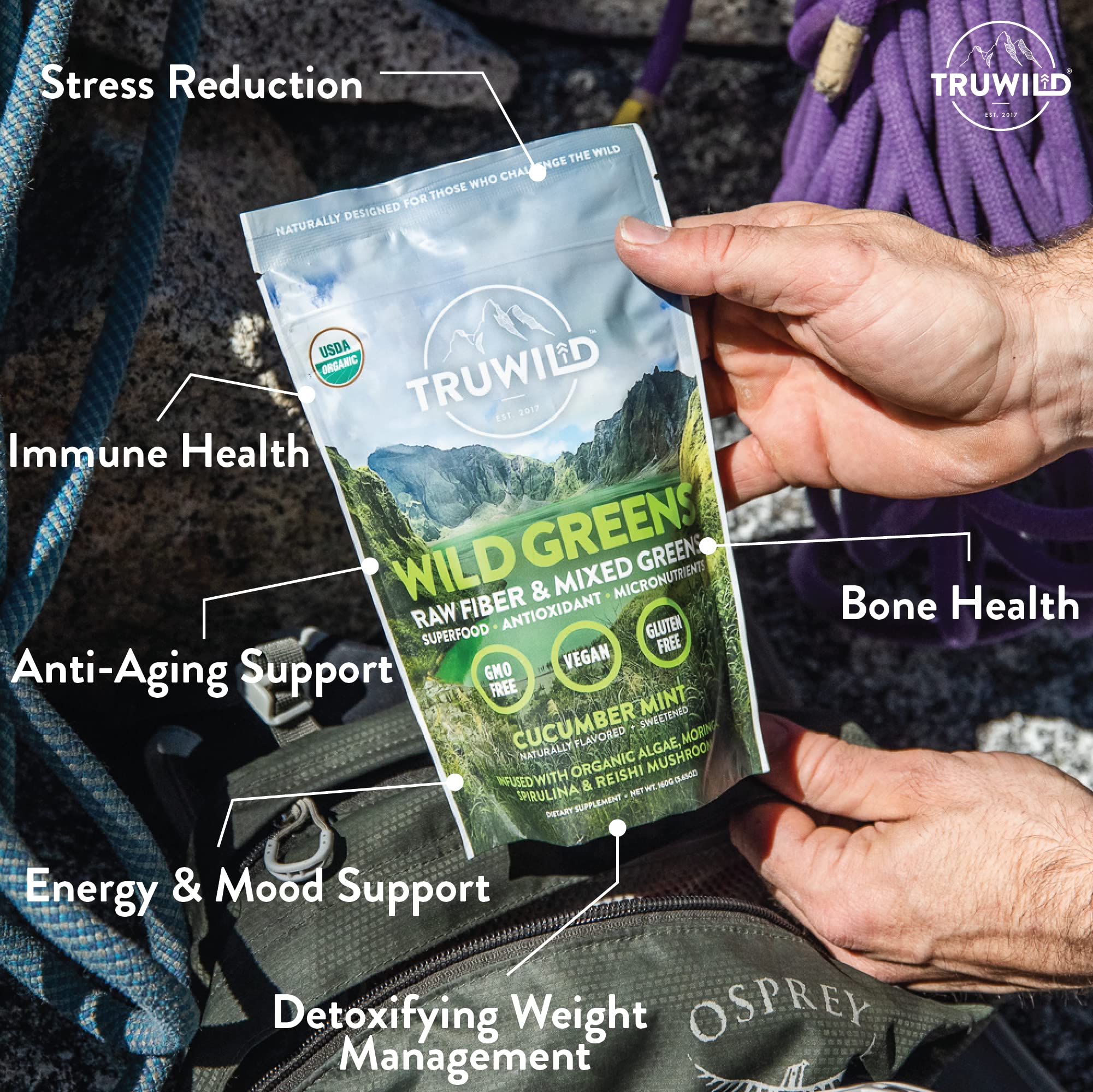 TruWild Wild Greens Organic Superfood Adaptogen Powder ingredients list
