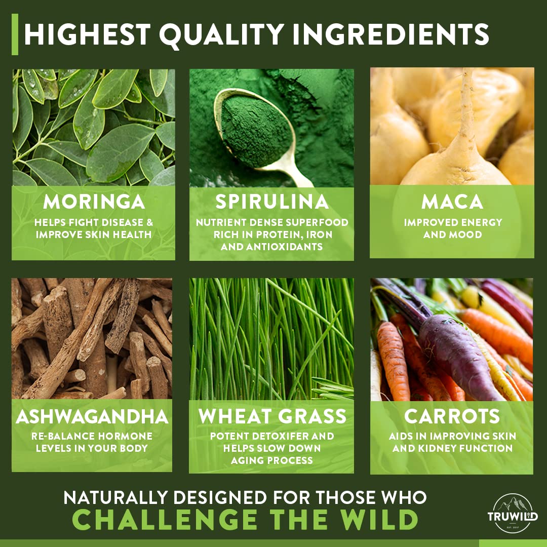 TruWild Wild Greens Organic Superfood Adaptogen Powder scoop