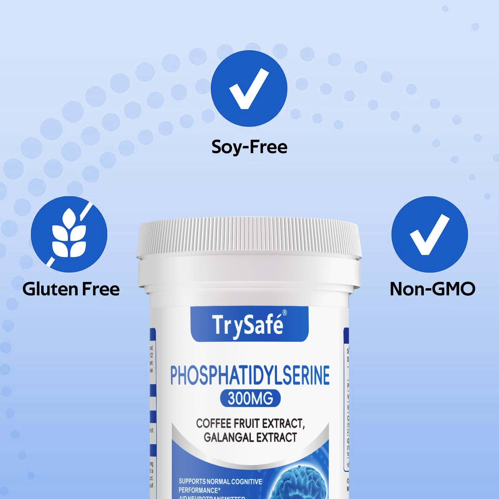 TrySafe Blended Vitamin & Mineral Supplement 300mg Phosphatidylserine capsule close-up