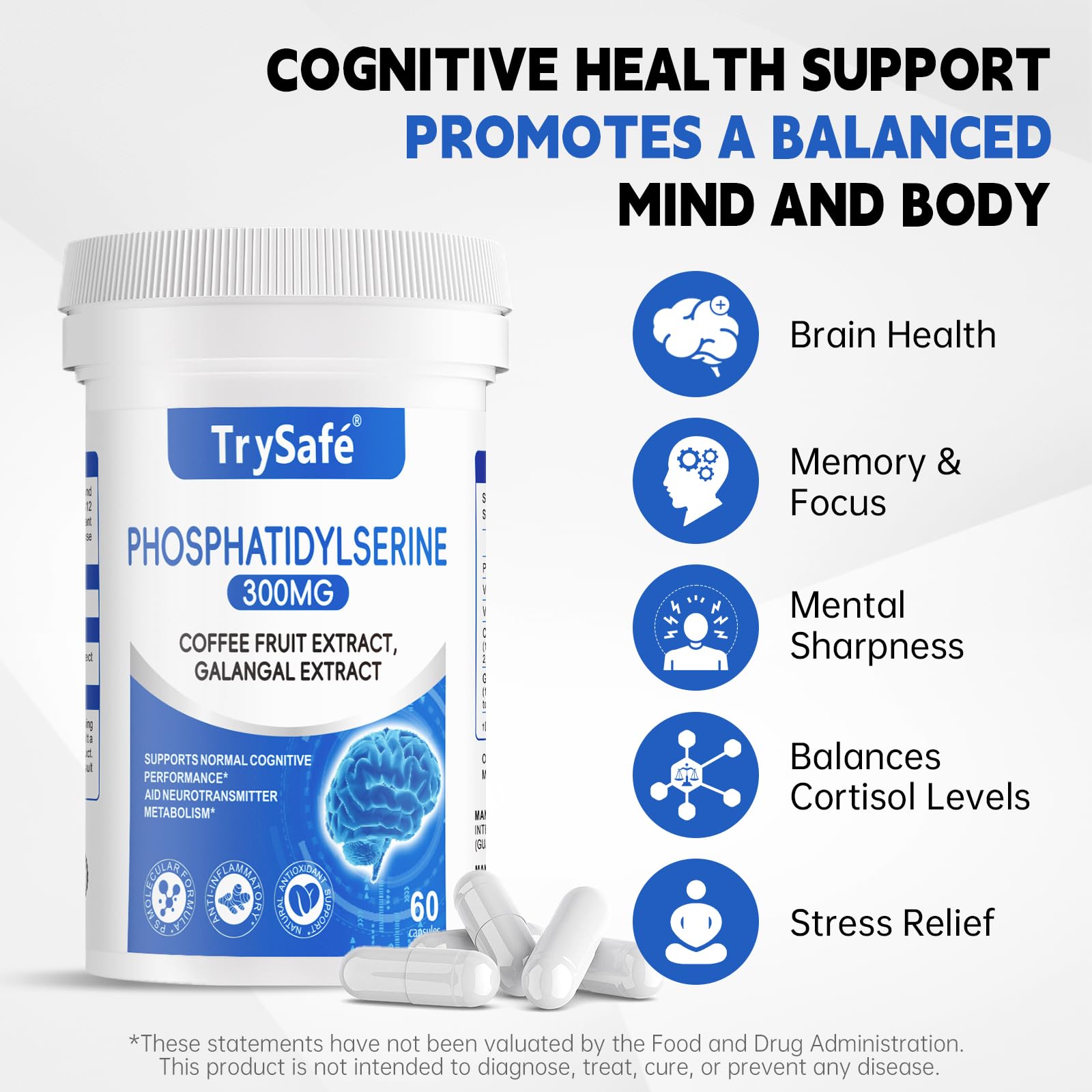 TrySafe Blended Vitamin & Mineral Supplement 300mg Phosphatidylserine side view