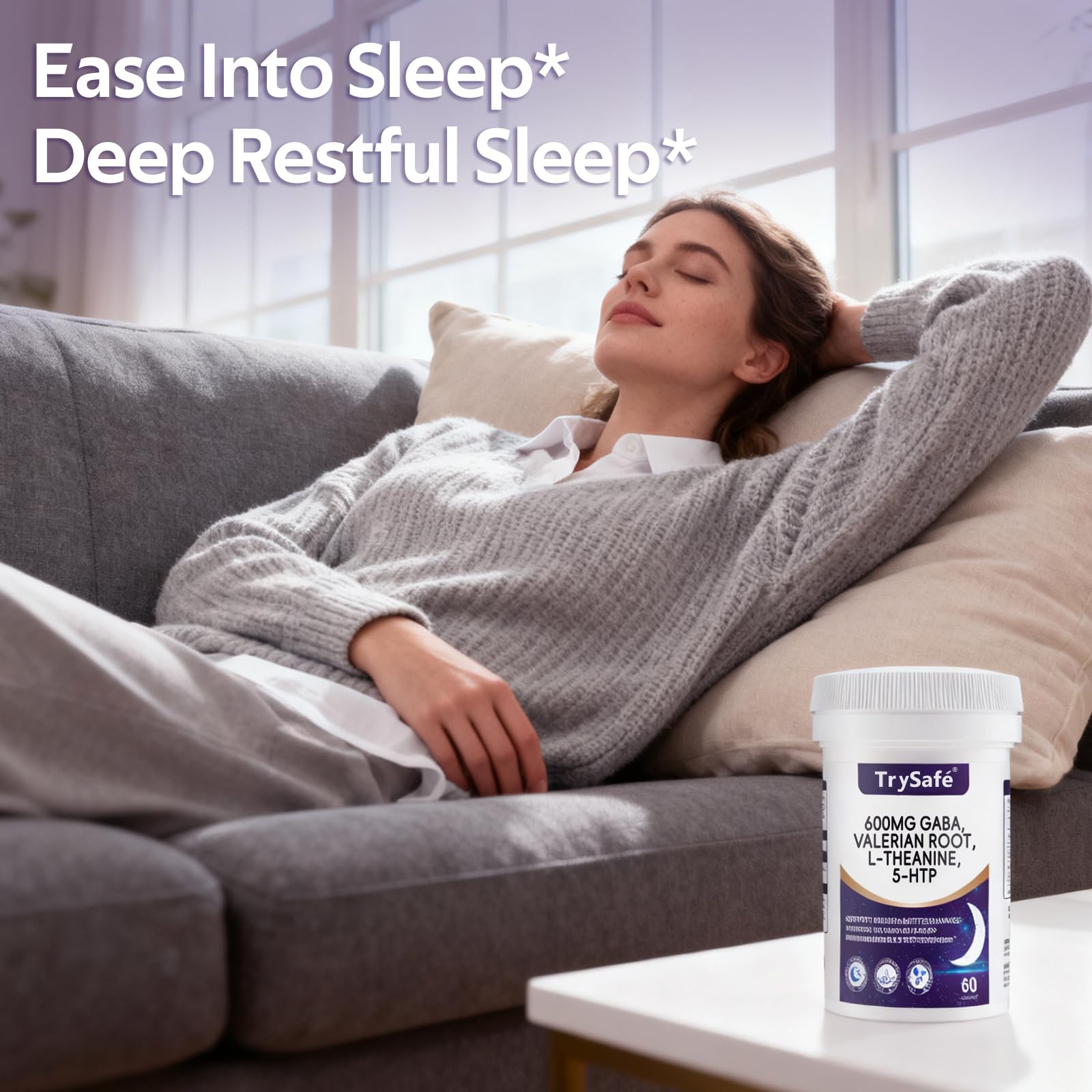 TrySafe GABA Sleep Aid 600mg displayed with other supplements