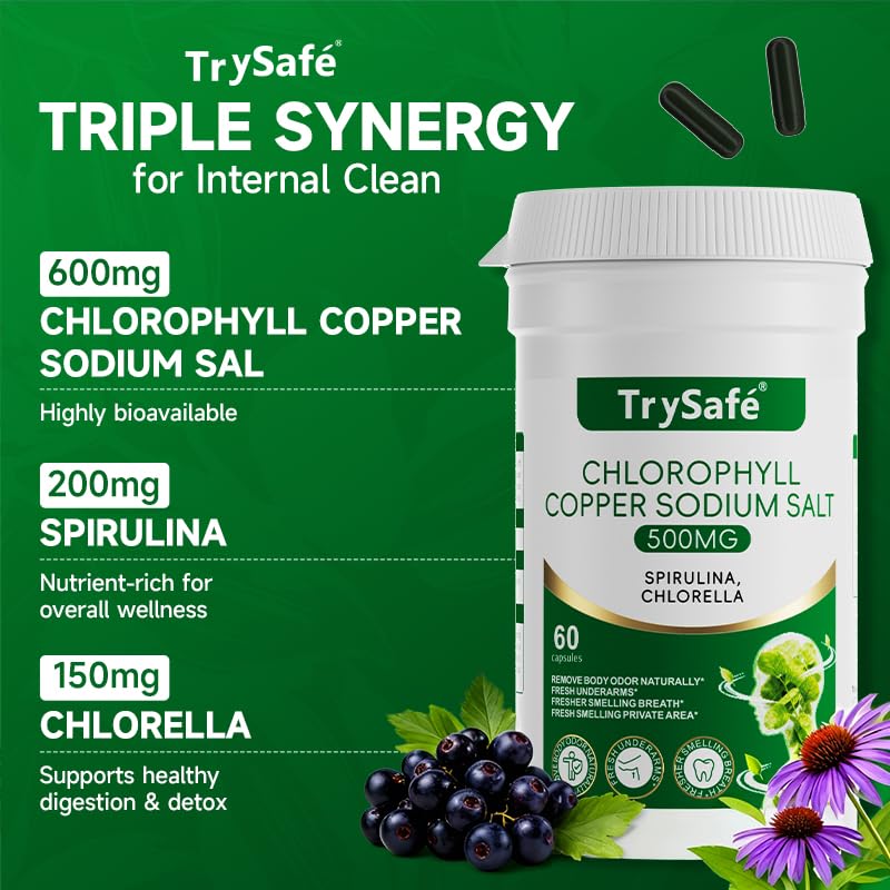 TrySafe Natural Chlorophyll Capsules 950MG side view