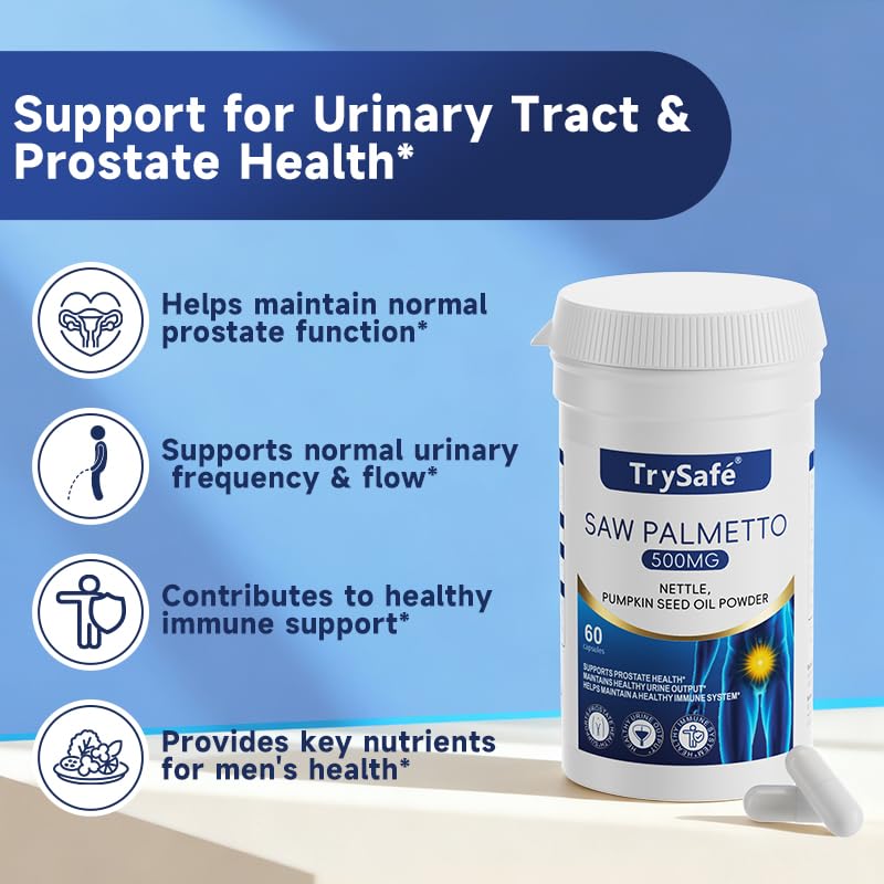 TrySafe Saw Palmetto Supplement on a wooden table