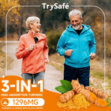 TrySafe Turmeric Curcumin Supplement 1200mg bottle with capsules