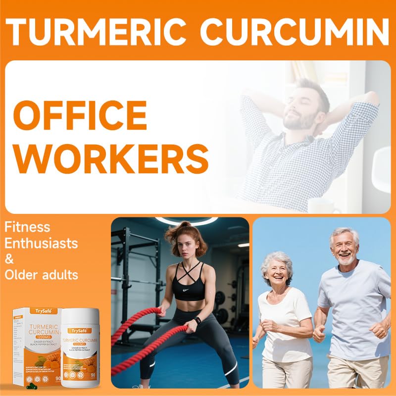 TrySafe Turmeric Curcumin Supplement 1200mg on a wooden table