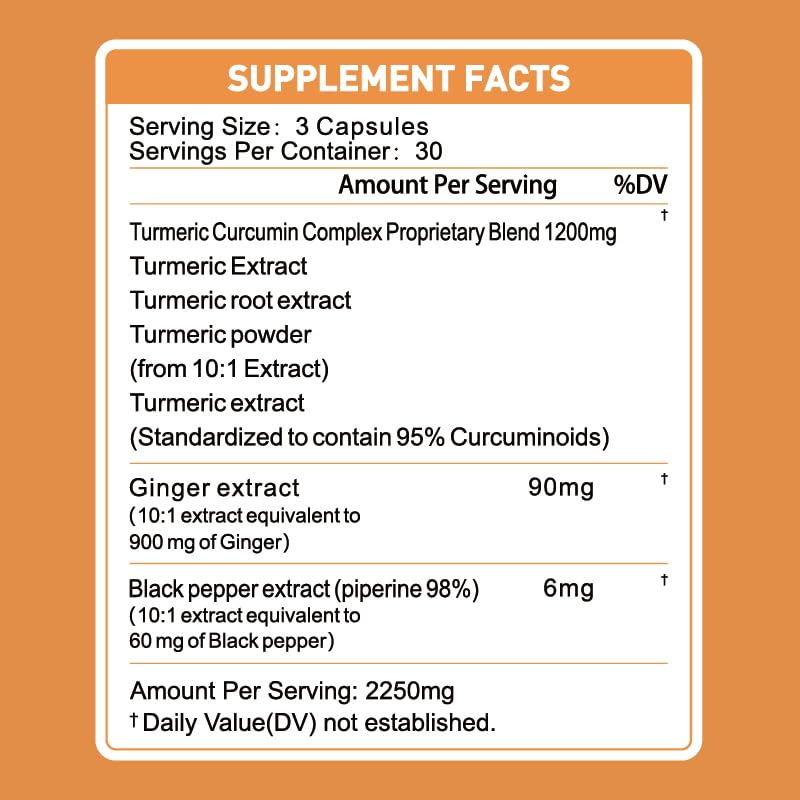 TrySafe Turmeric Curcumin Supplement 1200mg side view
