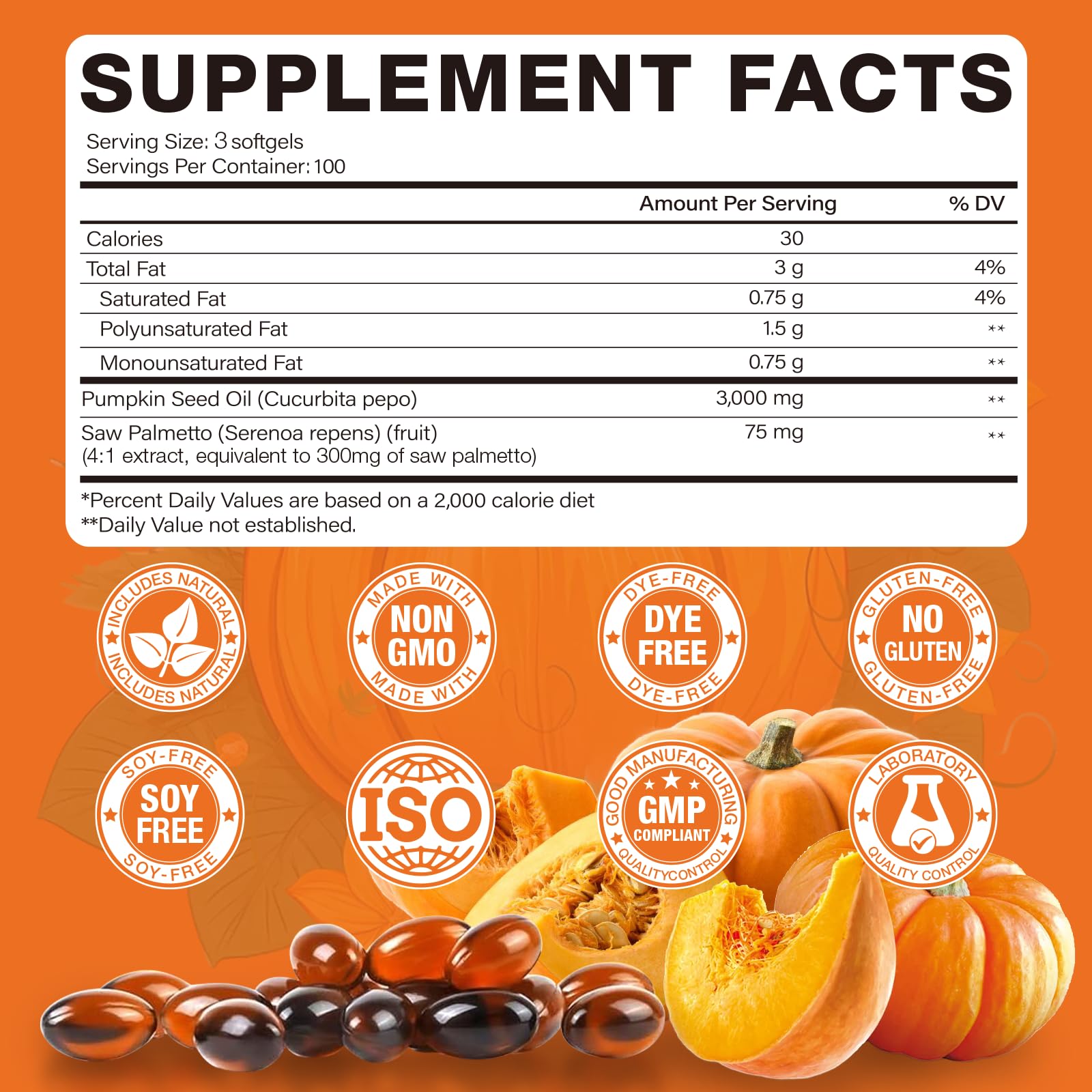 TTGUMMYAMAL Pumpkin Seed Oil & Saw Palmetto 300 Softgels on a wooden table