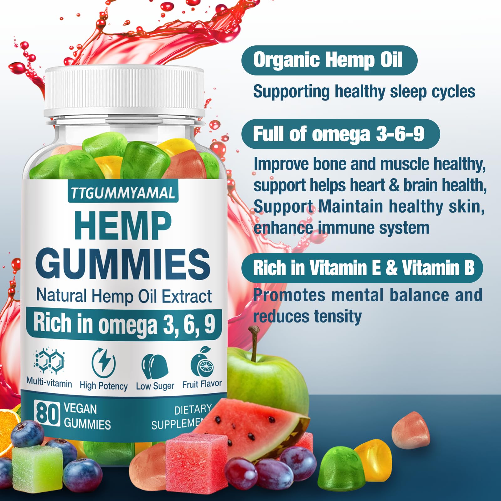 TTGUMMYAMAL Vegan Hemp Gummies close-up of gummies