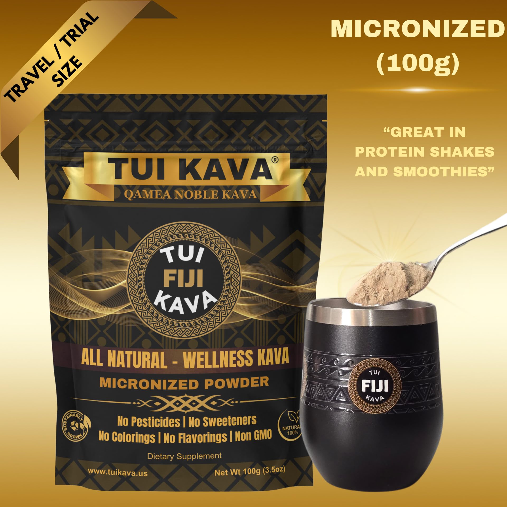 TUI KAVA Micronized Noble Kava Root Powder 100g packaging