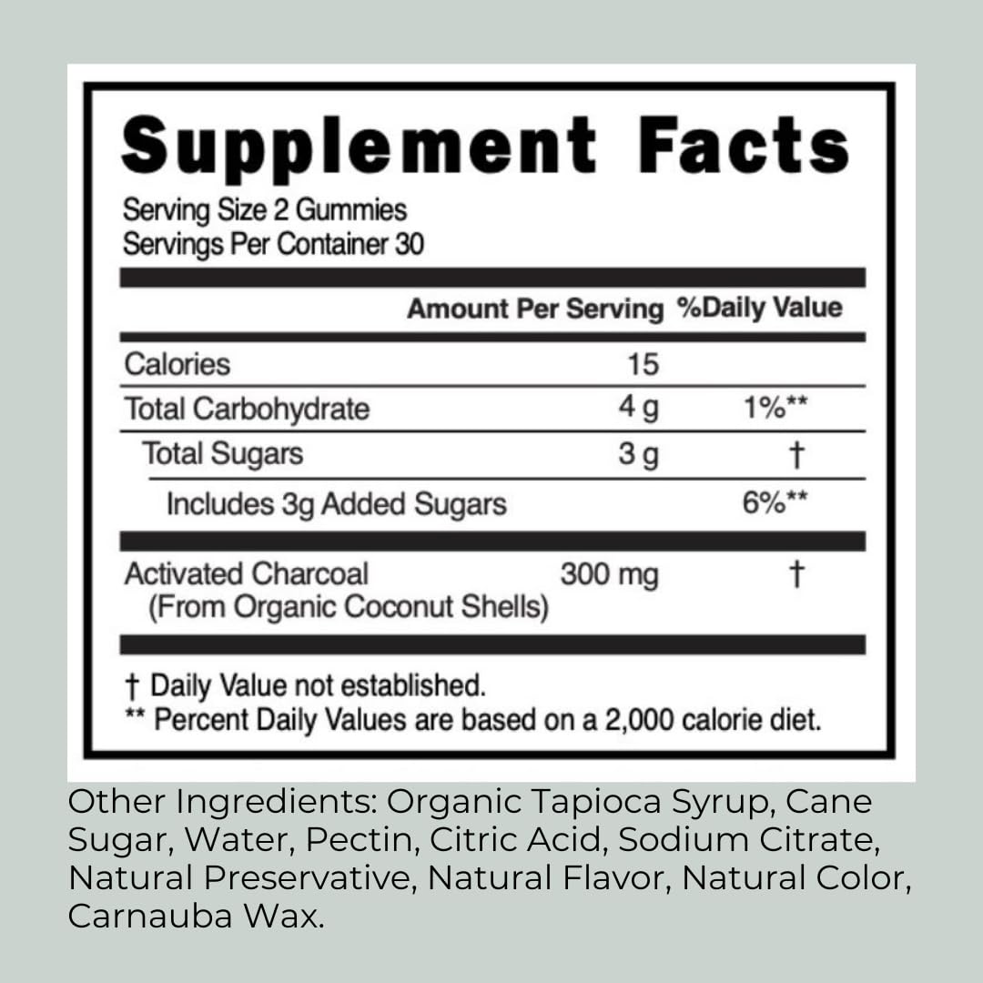 Tummi Gummi Charcoal Gummies bottle with 60 count