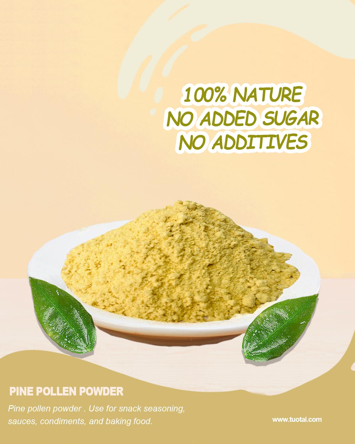 TUOTAI Pine Pollen Powder 113g in a bowl