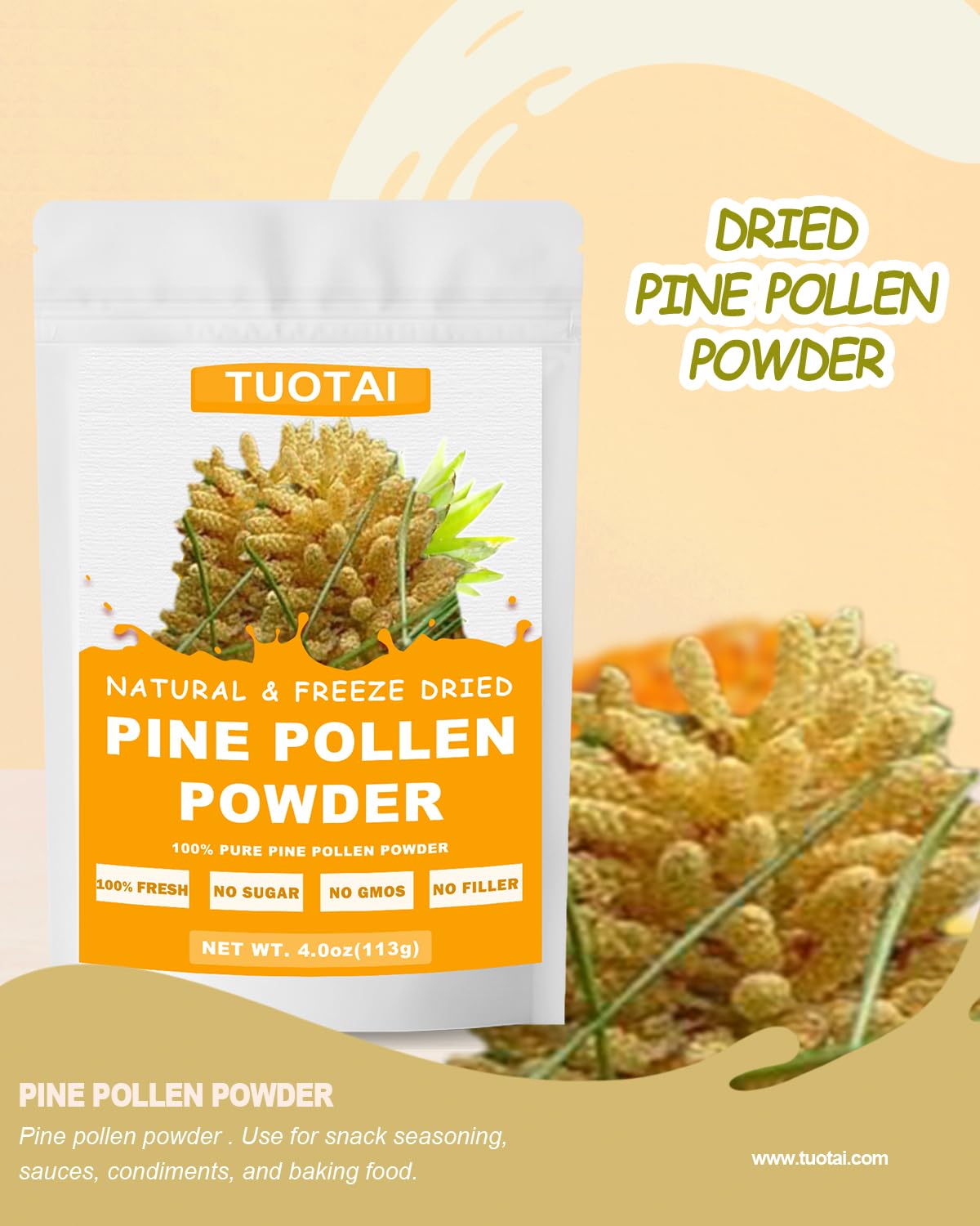 TUOTAI Pine Pollen Powder 113g packaging side view