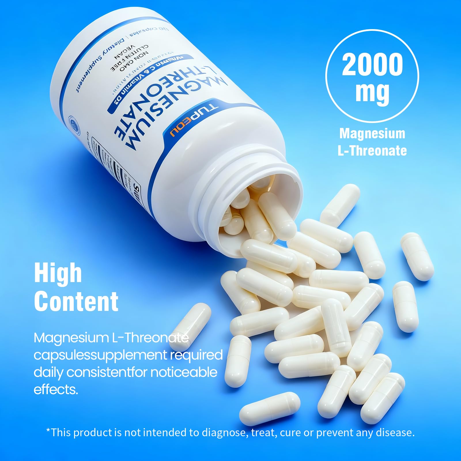 tupeou Magnesium L-Threonate Capsules 2000mg bottle side view