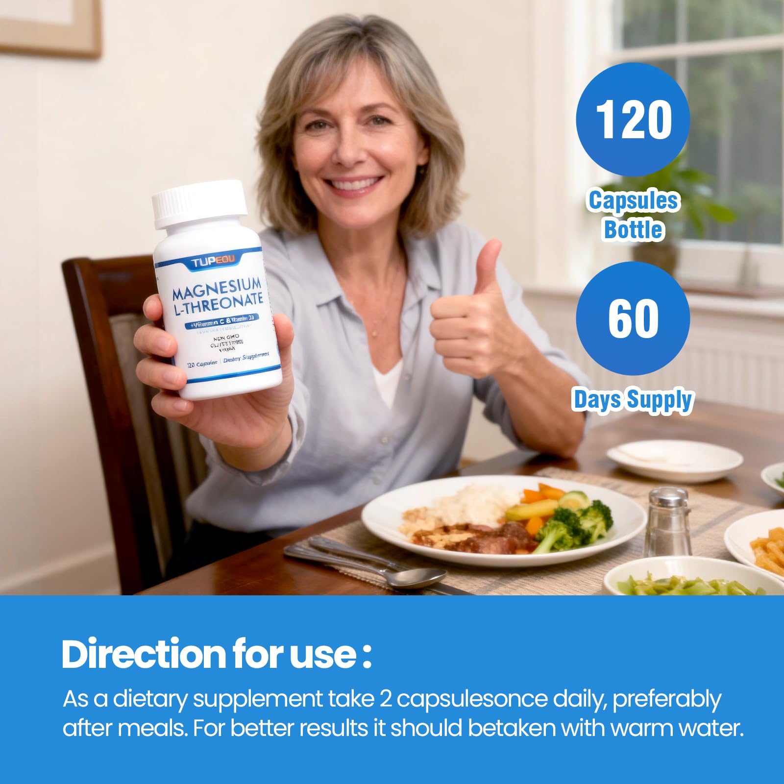 tupeou Magnesium L-Threonate Capsules 2000mg on a wooden table