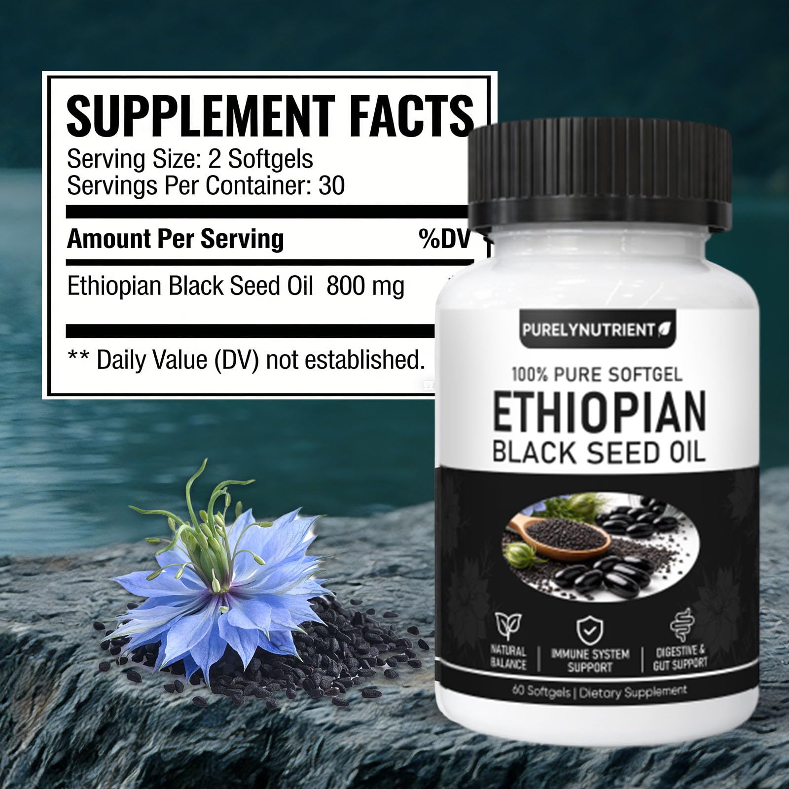 TUVAAZ Black Seed Oil Softgels bottle side view