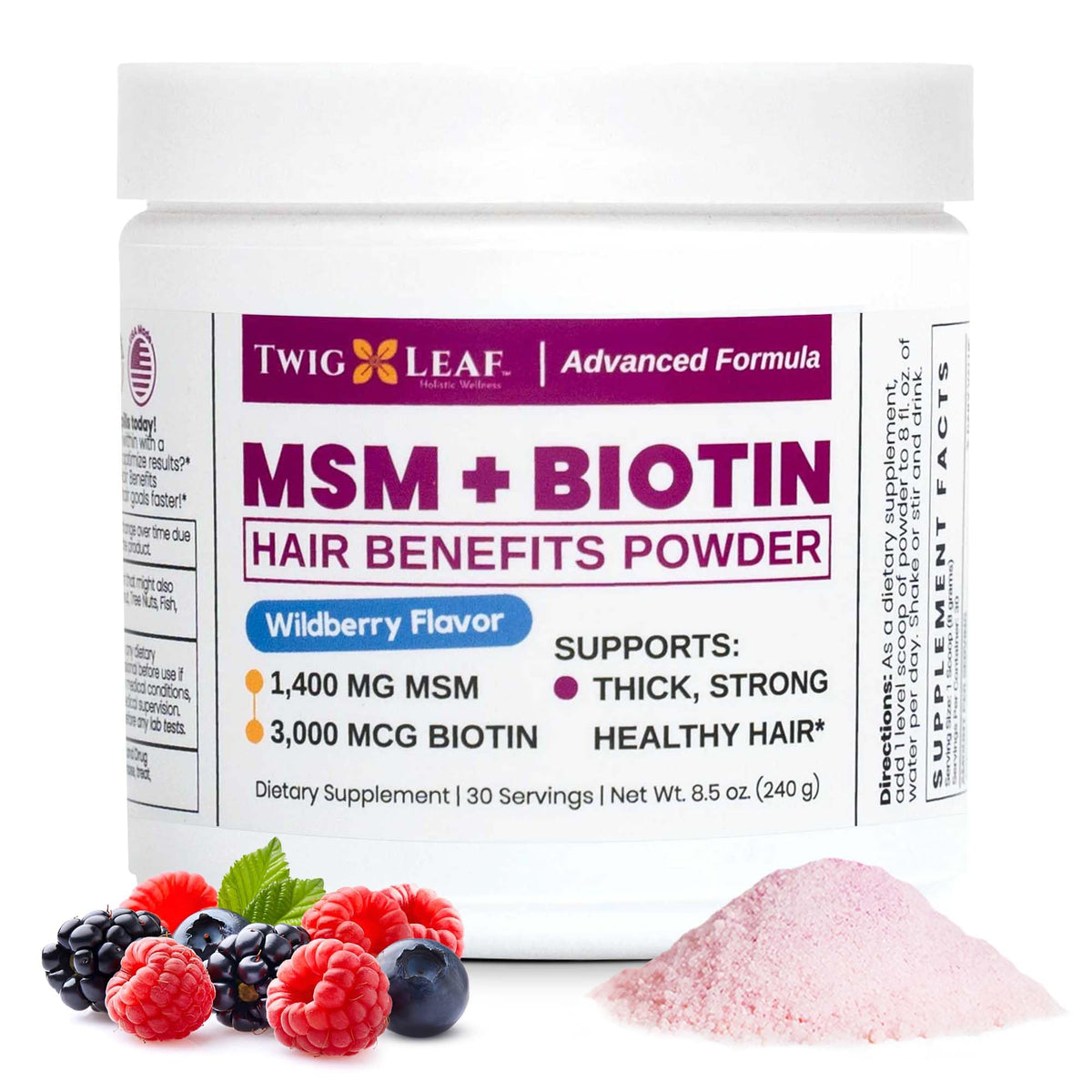 Twig & Leaf MSM Biotin Powder 241g front view