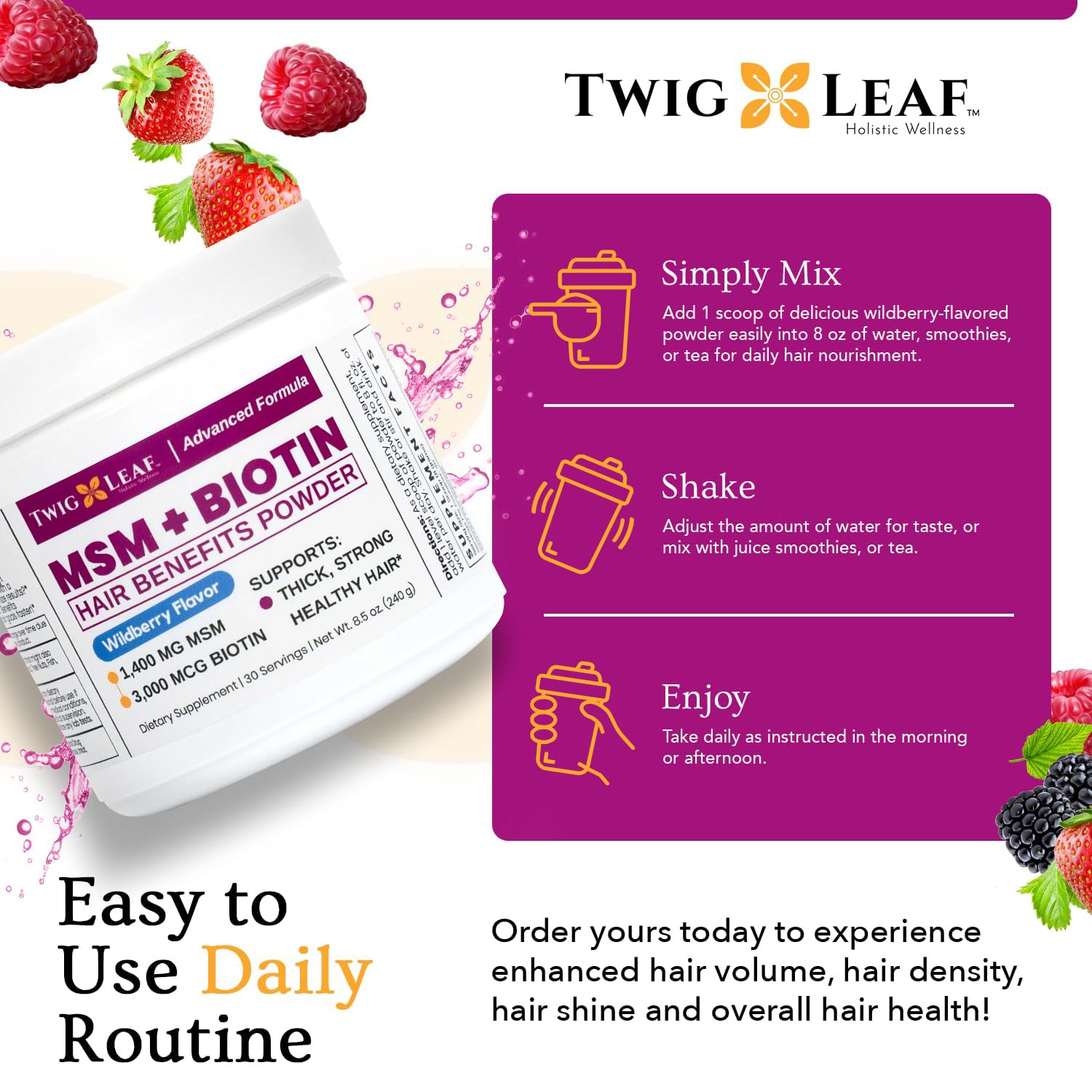 Twig & Leaf MSM Biotin Powder mixed in a smoothie