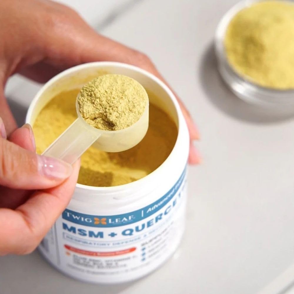 Twig & Leaf Quercetin Powder displayed on a kitchen counter