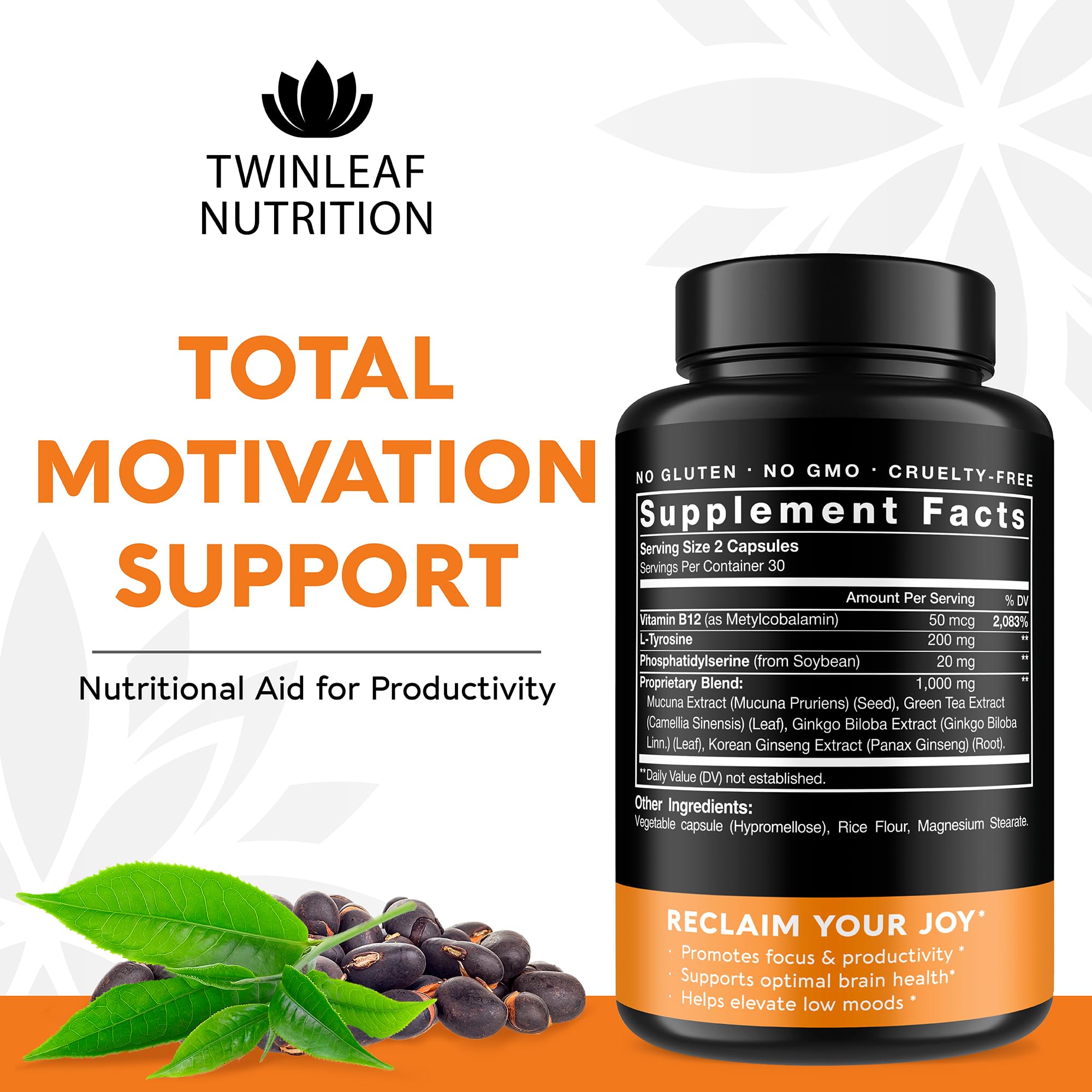 TWINLEAF NUTRITION 5-HTP Brain Food Supplement side view