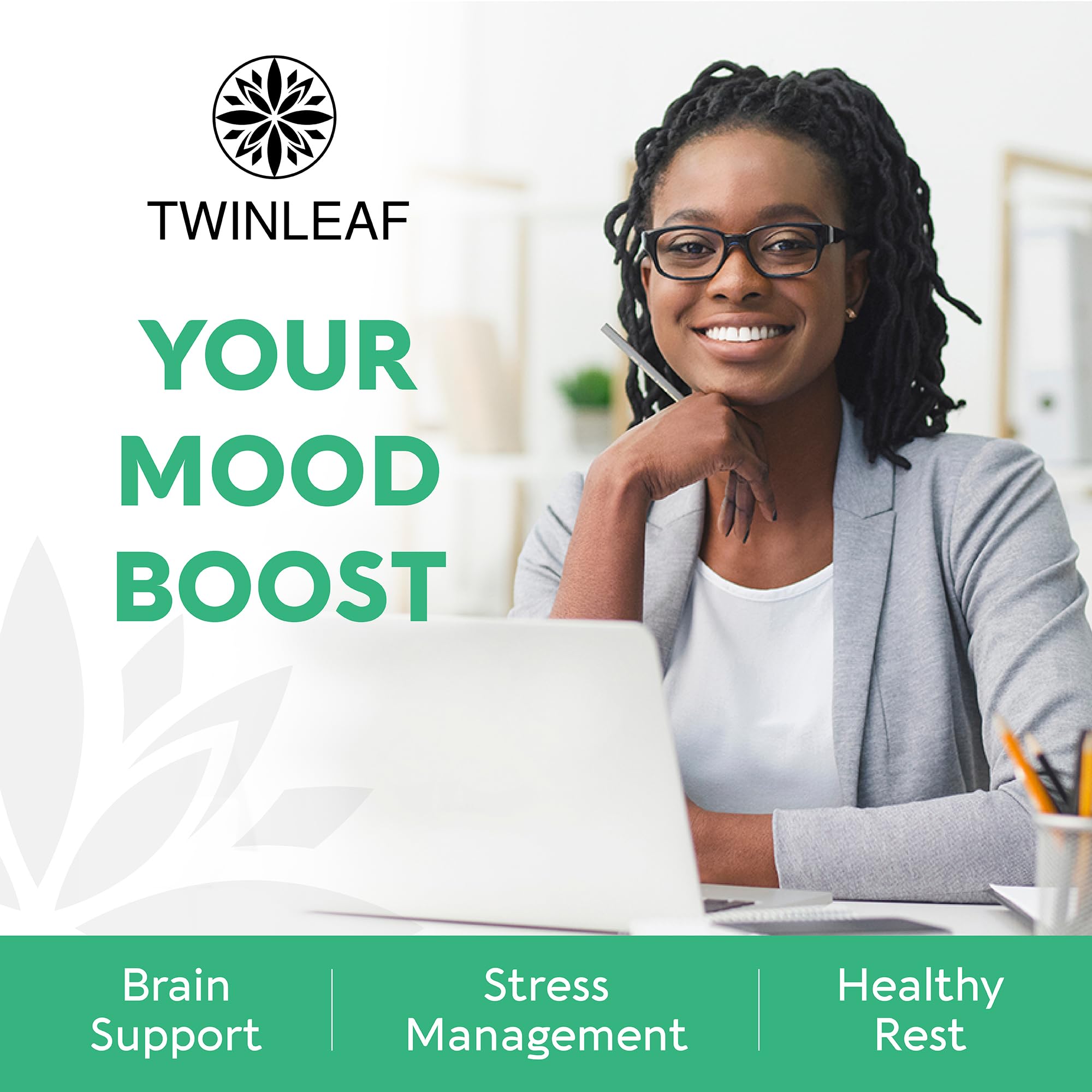 TWINLEAF NUTRITION 5-HTP supplement lifestyle scene on kitchen counter