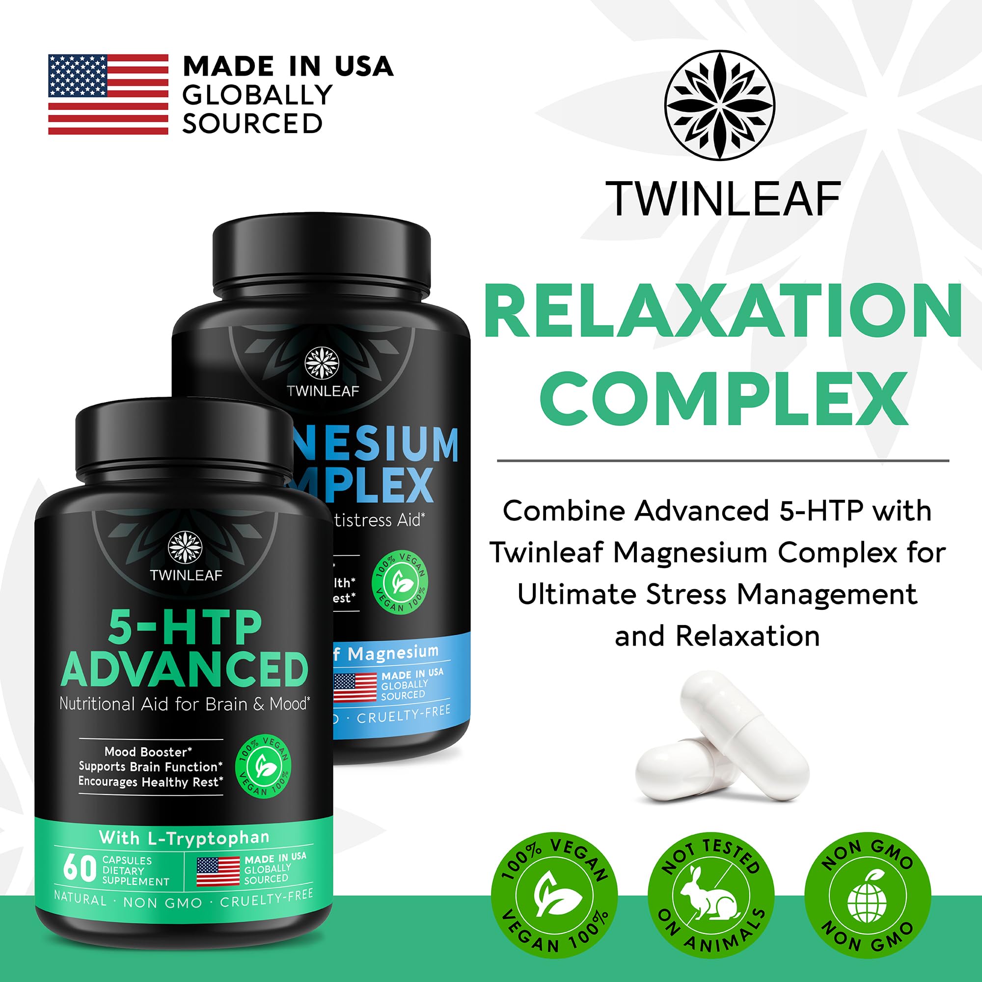 TWINLEAF NUTRITION 5-HTP supplement with measuring spoon