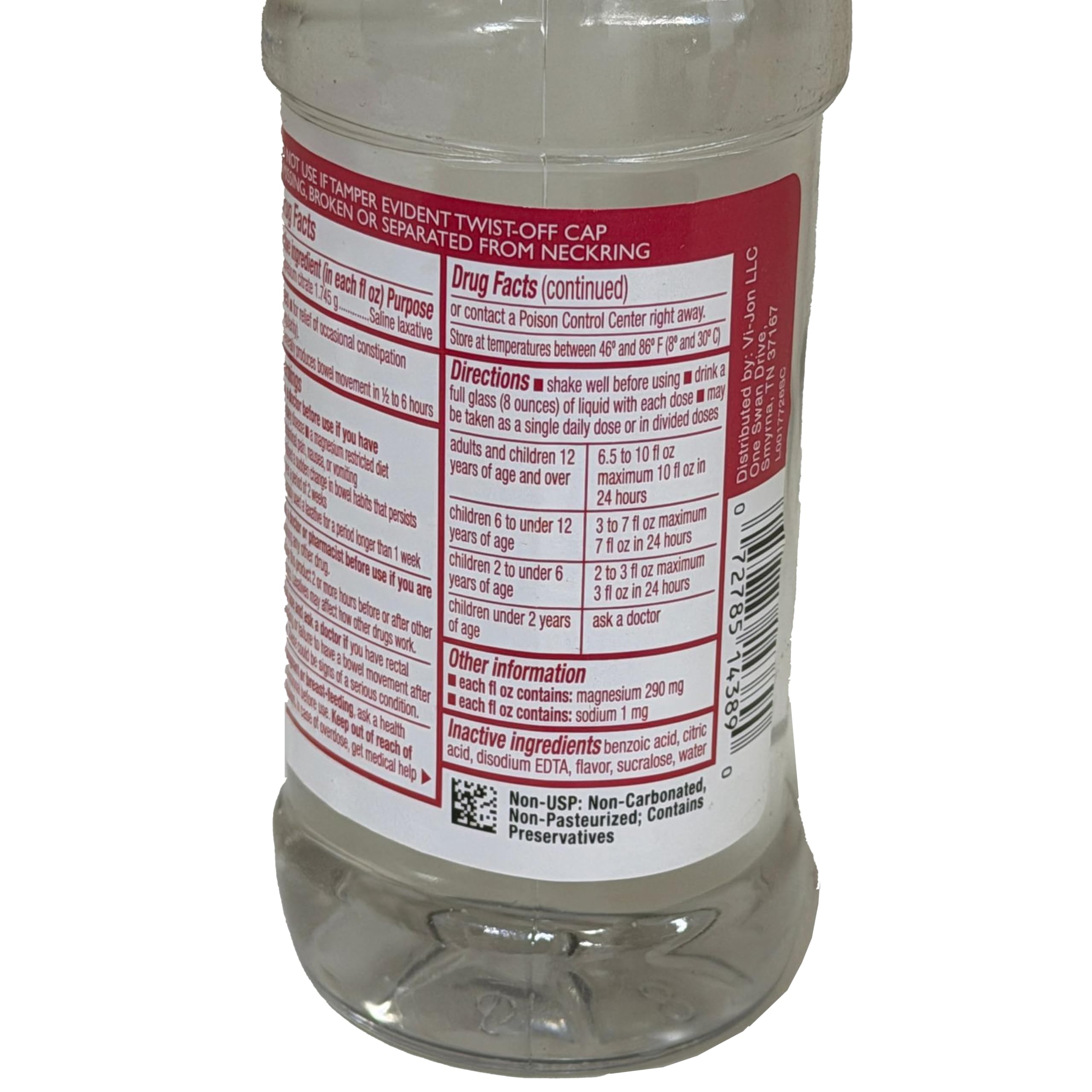 Two bottles of Swan Magnesium Citrate Oral Solution Cherry flavour on a table