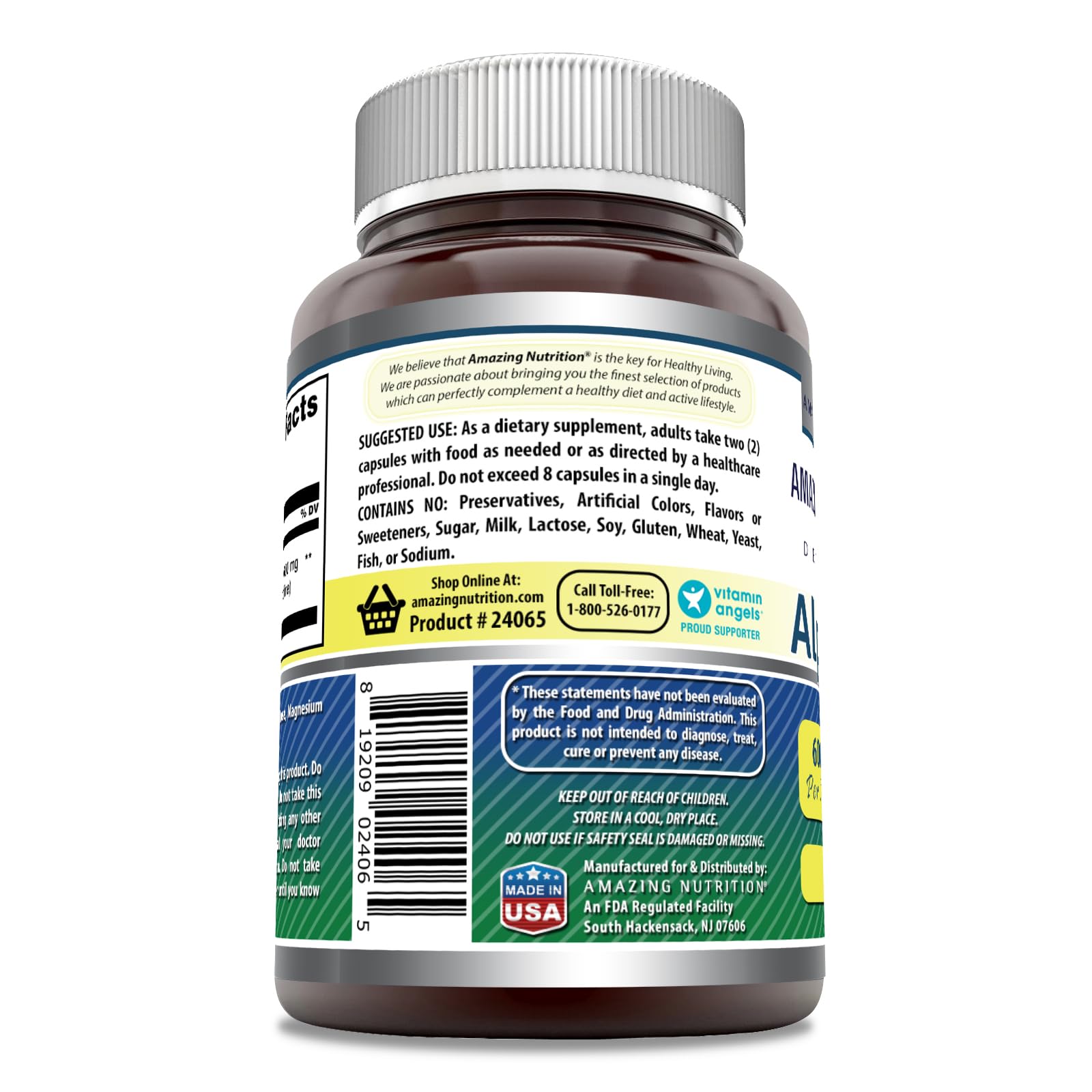 Two capsules of Amazing Nutrition Alpha GPC Supplement on a wooden table