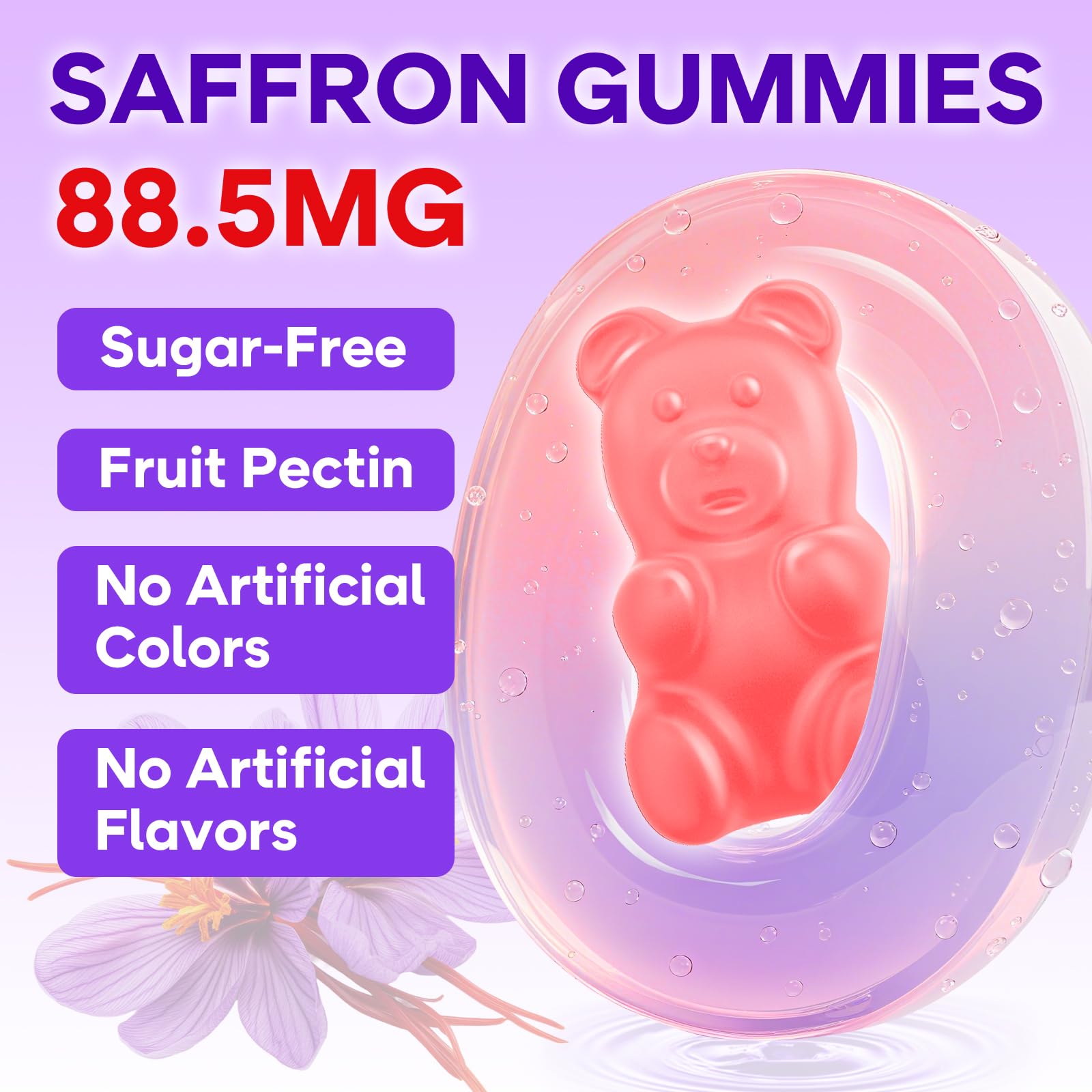 Two MEENCCD Saffron Gummies on a white background