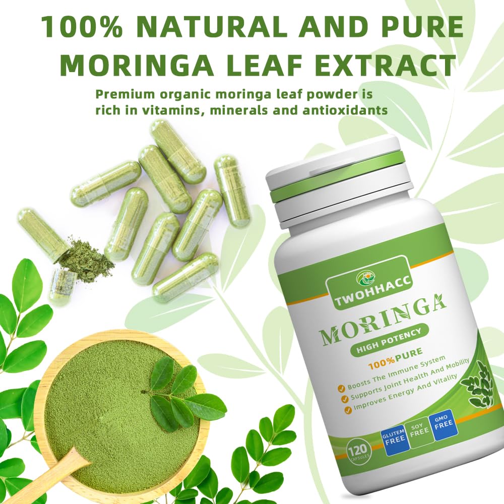 TWOHHACC Moringa Powder Capsules 1000mg side view