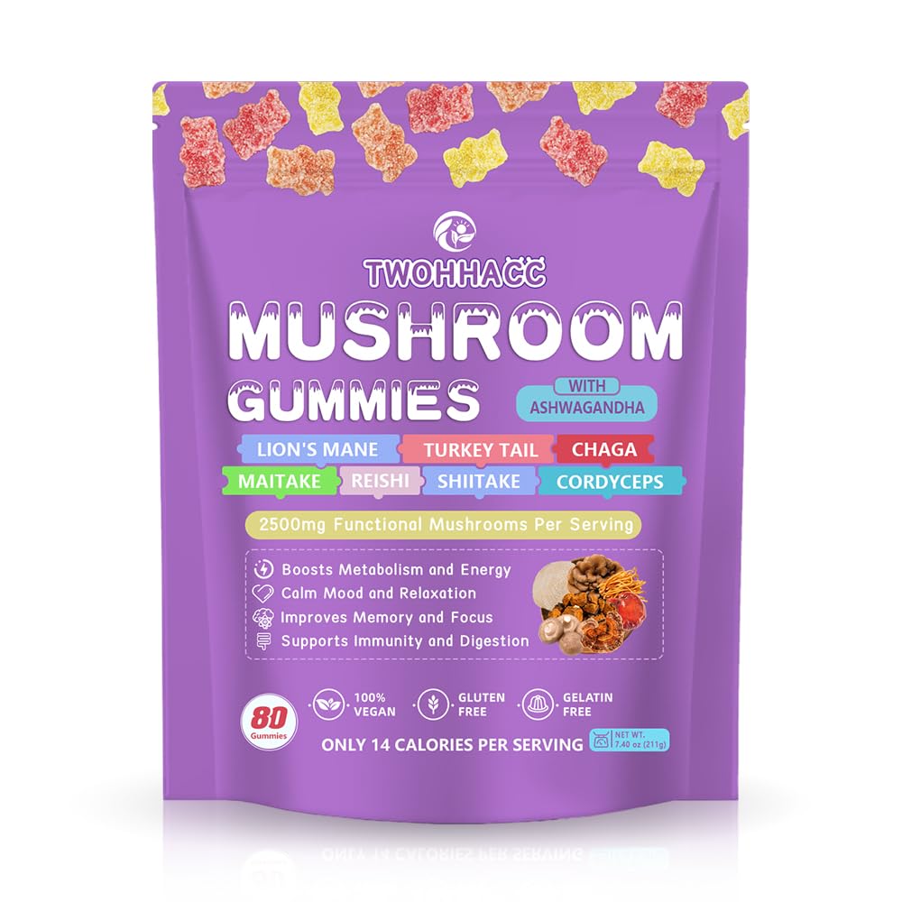 TWOHHACC Mushroom Gummies front view with packaging