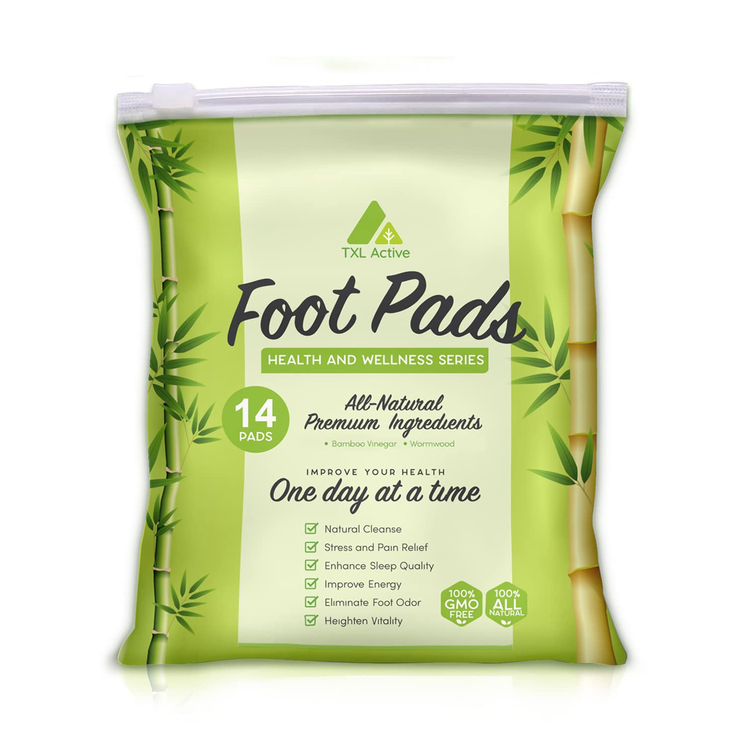 TXL Active Bamboo Charcoal Foot Pads front view with packaging