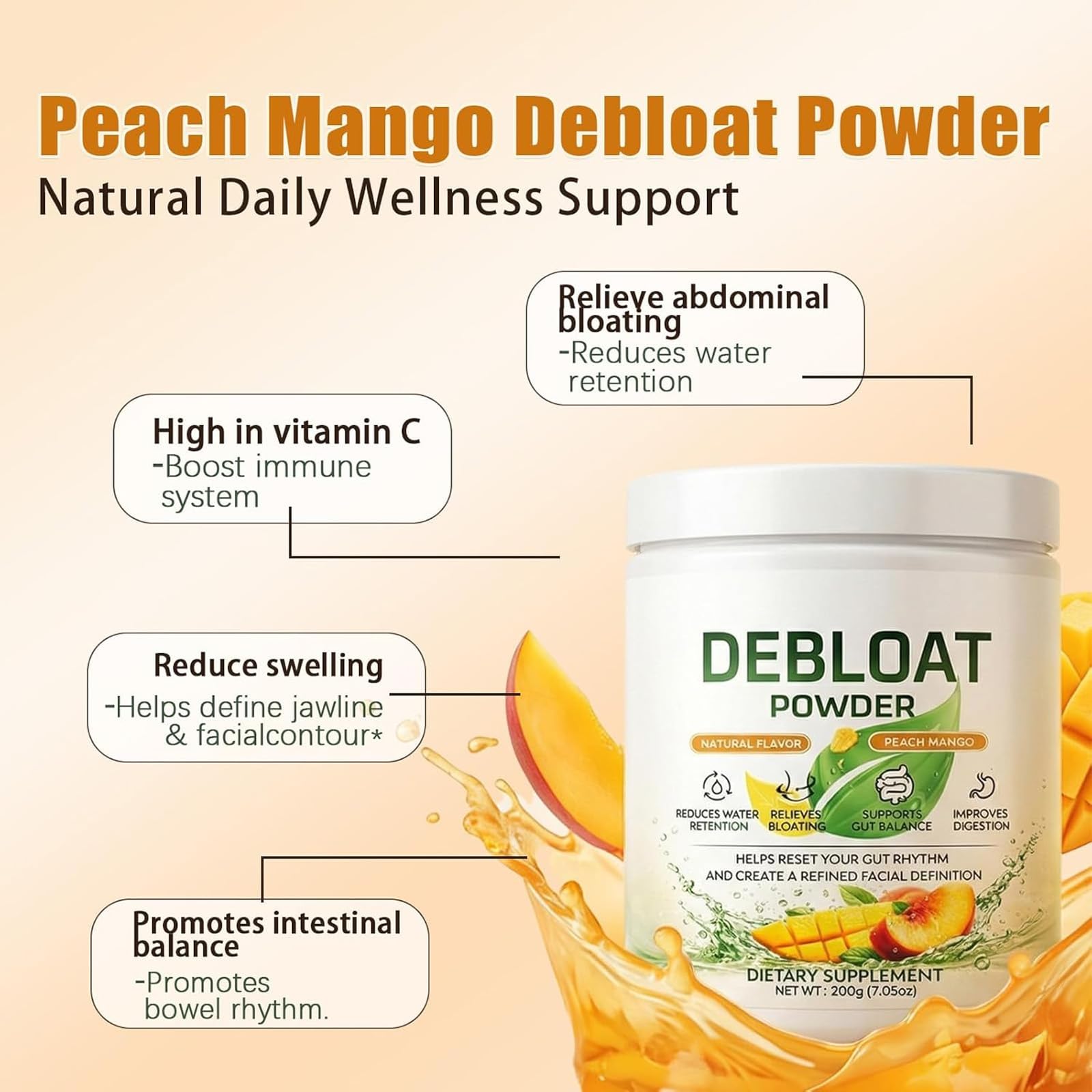 TYDOTT Debloat Powder 200g packaging side view