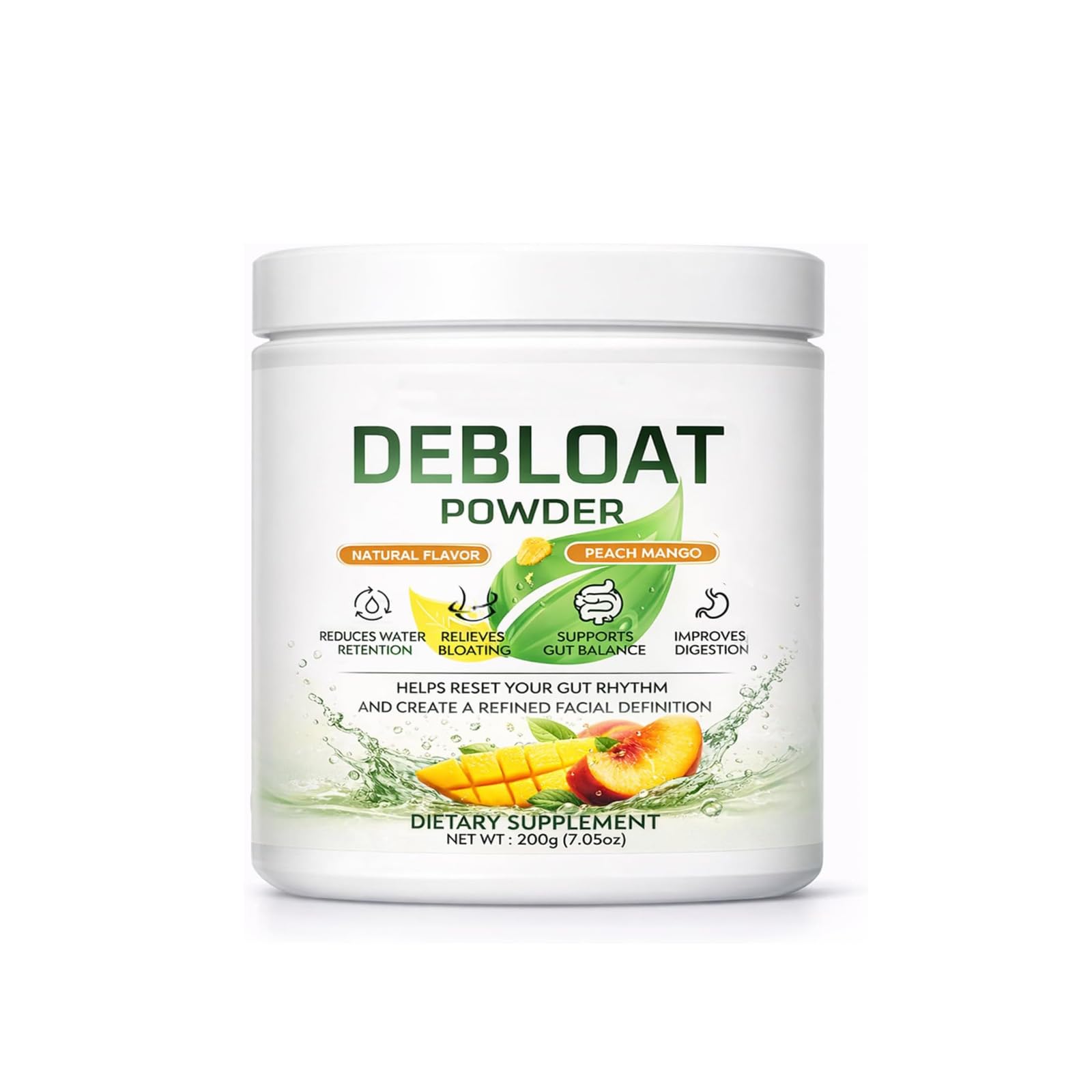TYDOTT Debloat Powder 200g Peach Mango flavour front view