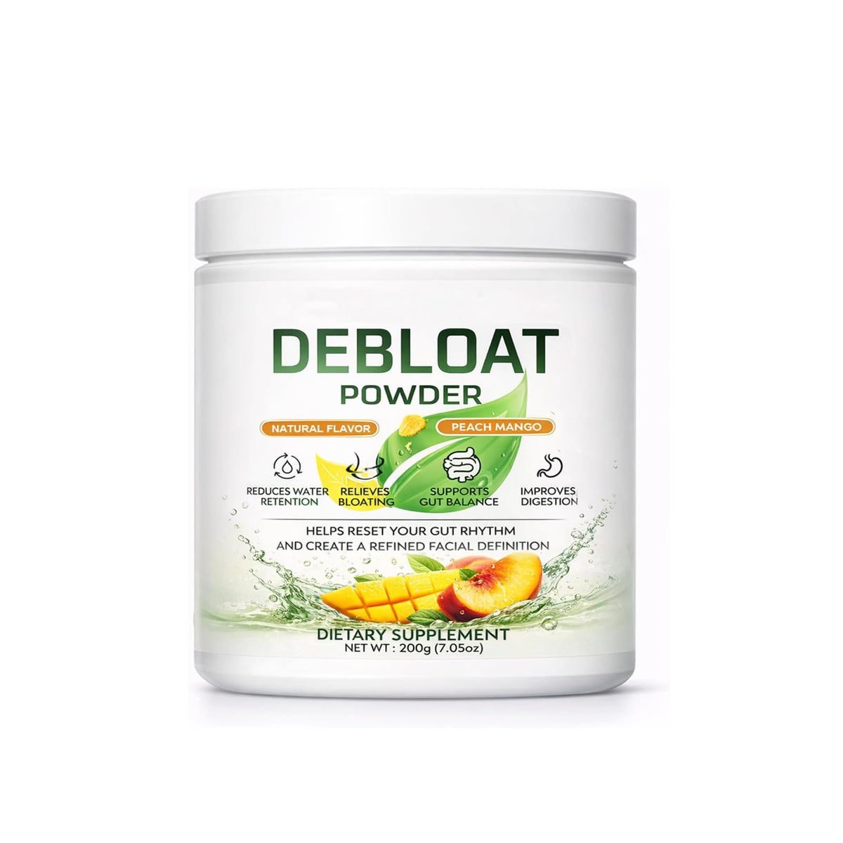 TYDOTT Debloat Powder 200g Peach Mango flavour front view