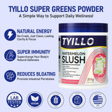 Tyillo Superfood Greens Powder 331g scoop and powder