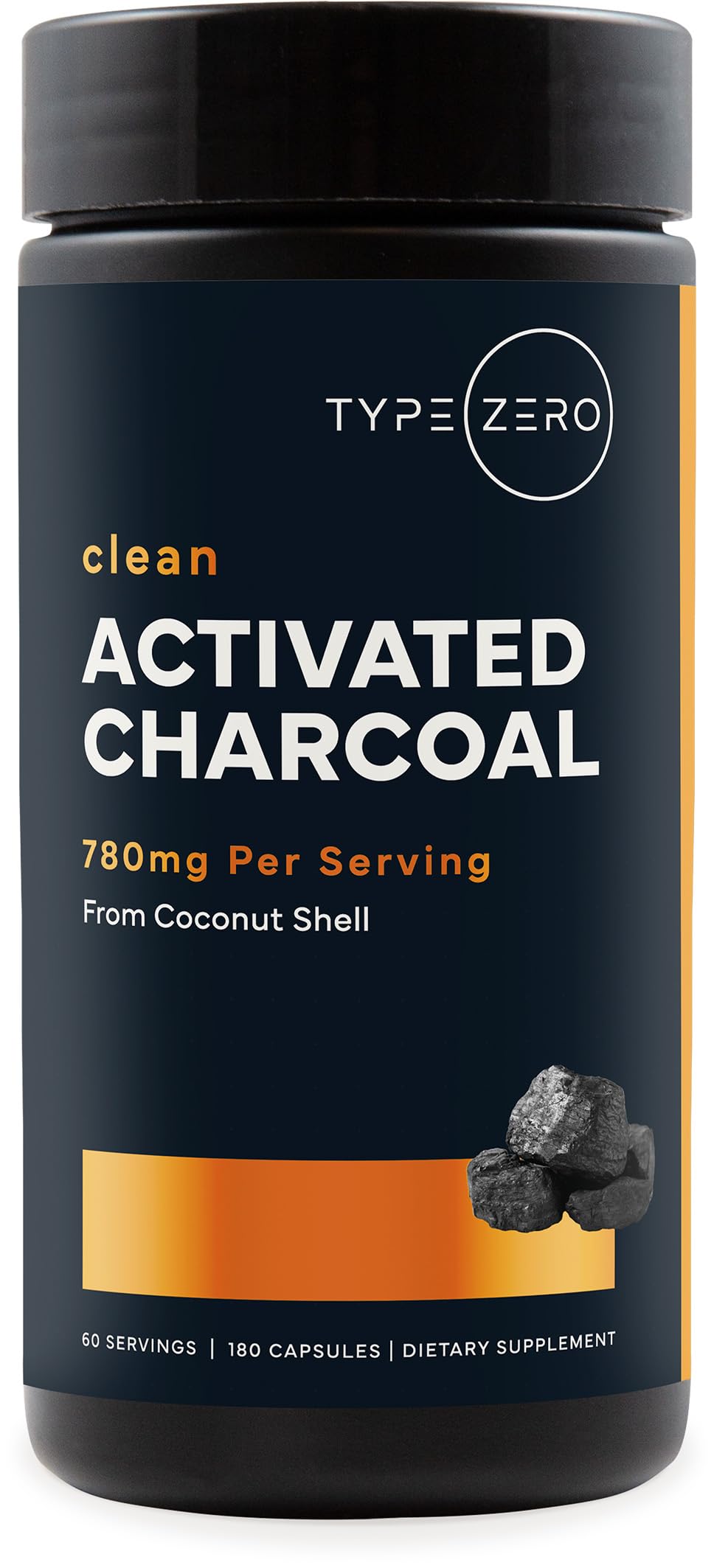 Type Zero Activated Charcoal Capsules 780mg front view