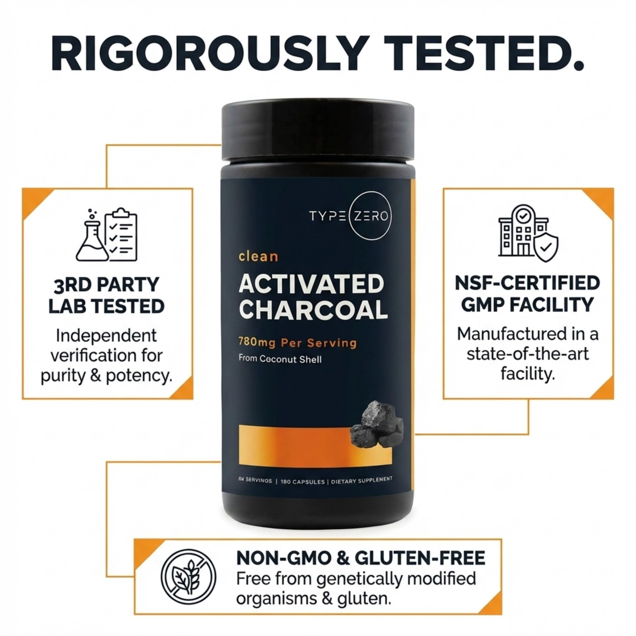 Type Zero Activated Charcoal Capsules on a wooden surface