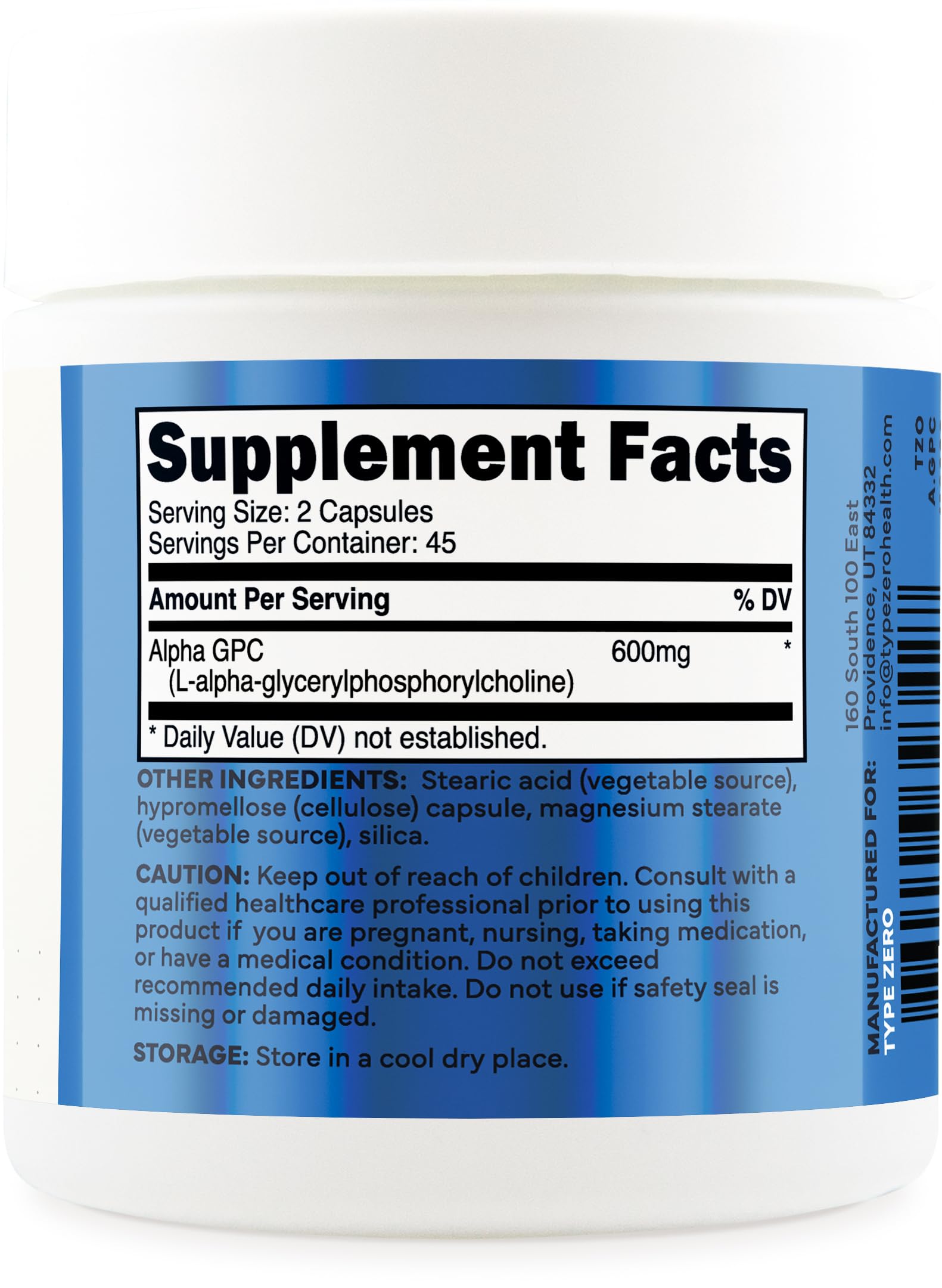 Type Zero Alpha GPC supplement ingredients list