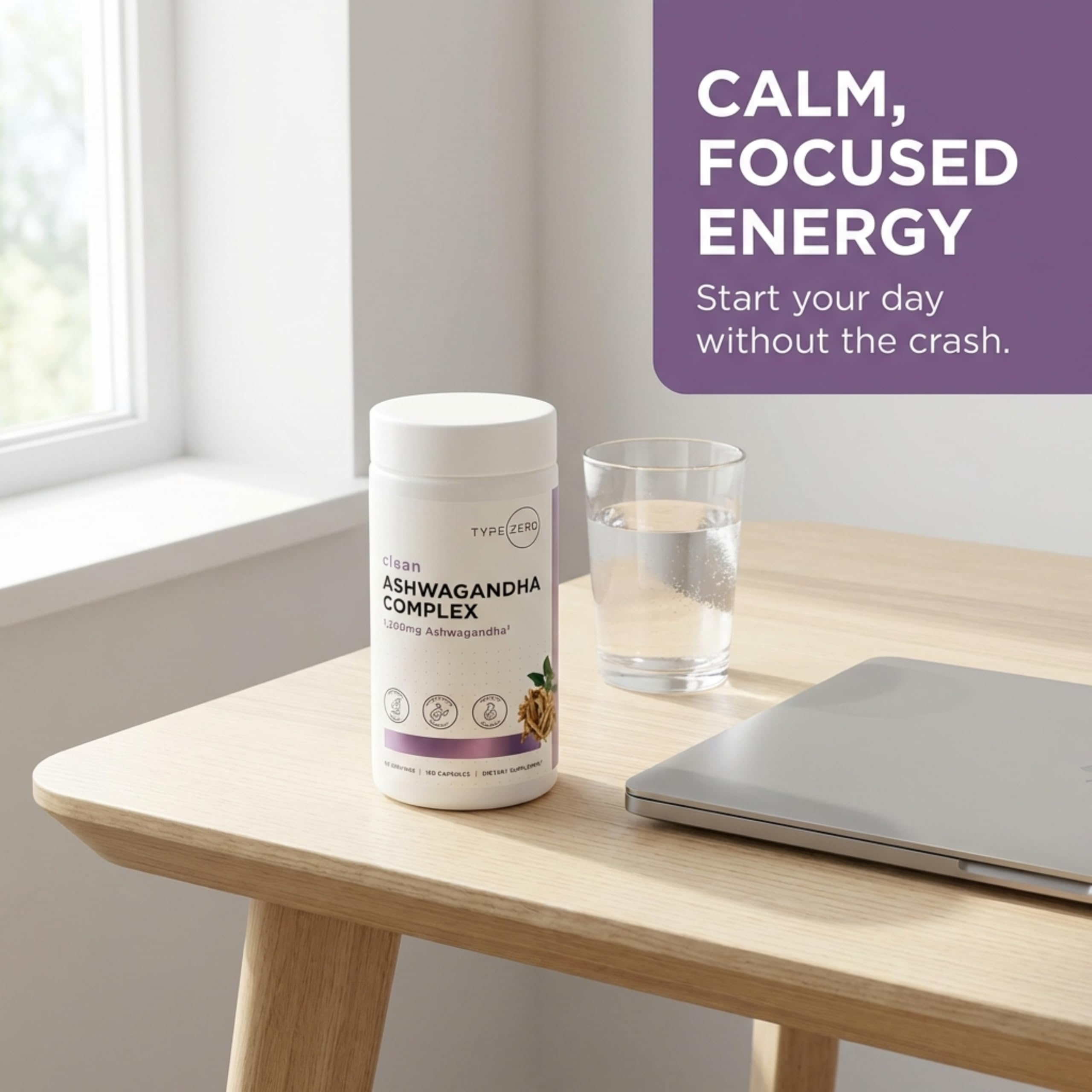 Type Zero Ashwagandha Supplement bottle with measuring spoon