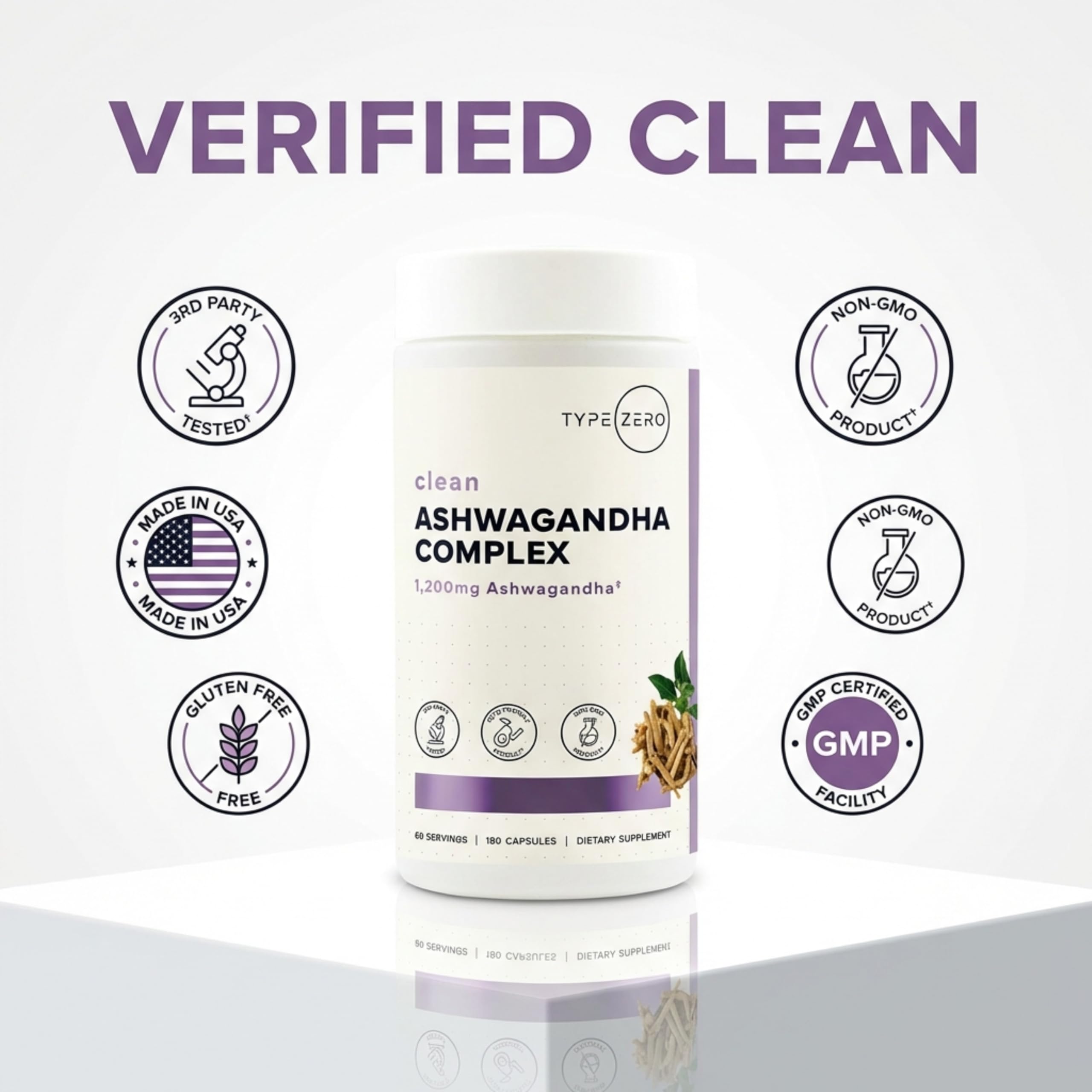 Type Zero Ashwagandha Supplement veggie caps on a table