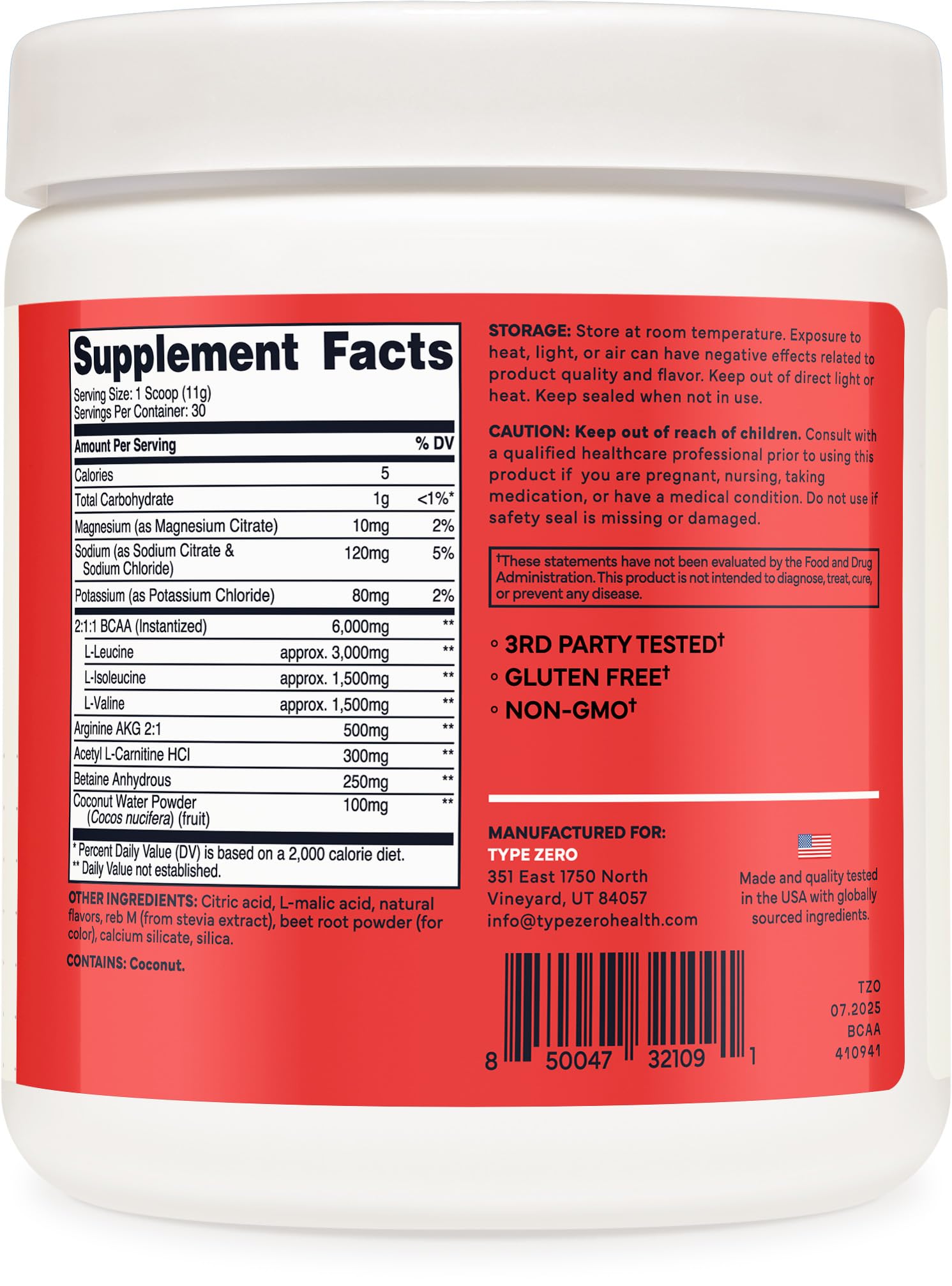 Type Zero BCAA Powder Tropical Fruit Punch packaging