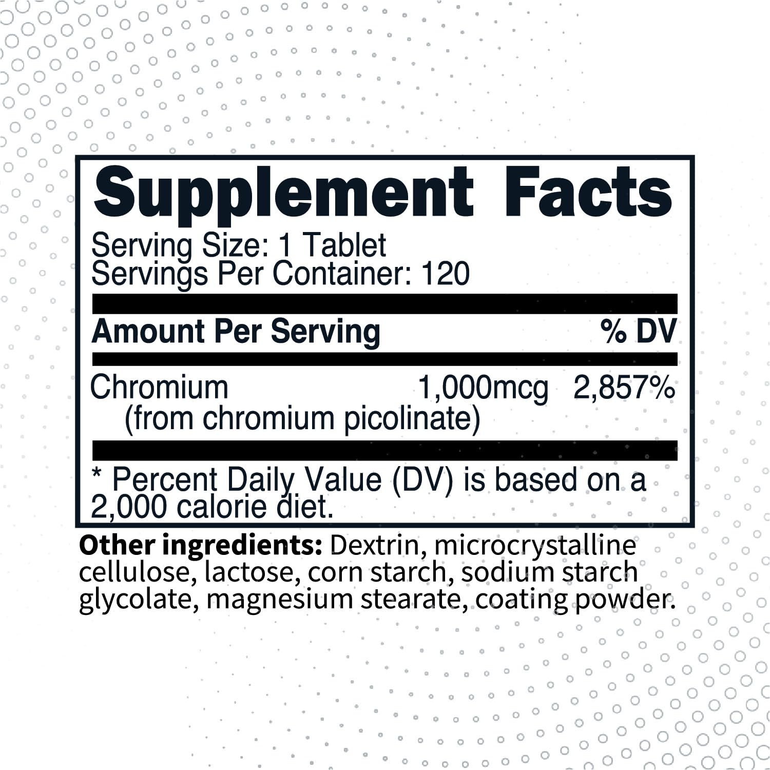 Type Zero Chromium Picolinate Tablets side view showing label