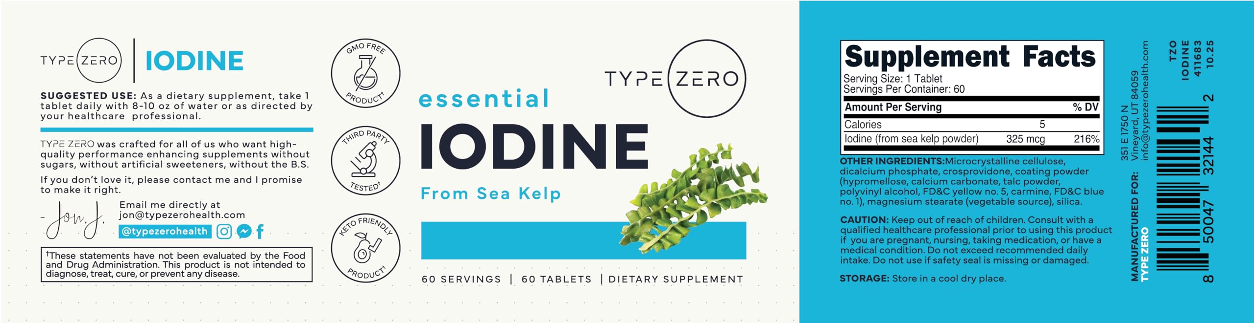 Type Zero Clean Iodine Tablets 325 MCG bottle with cap