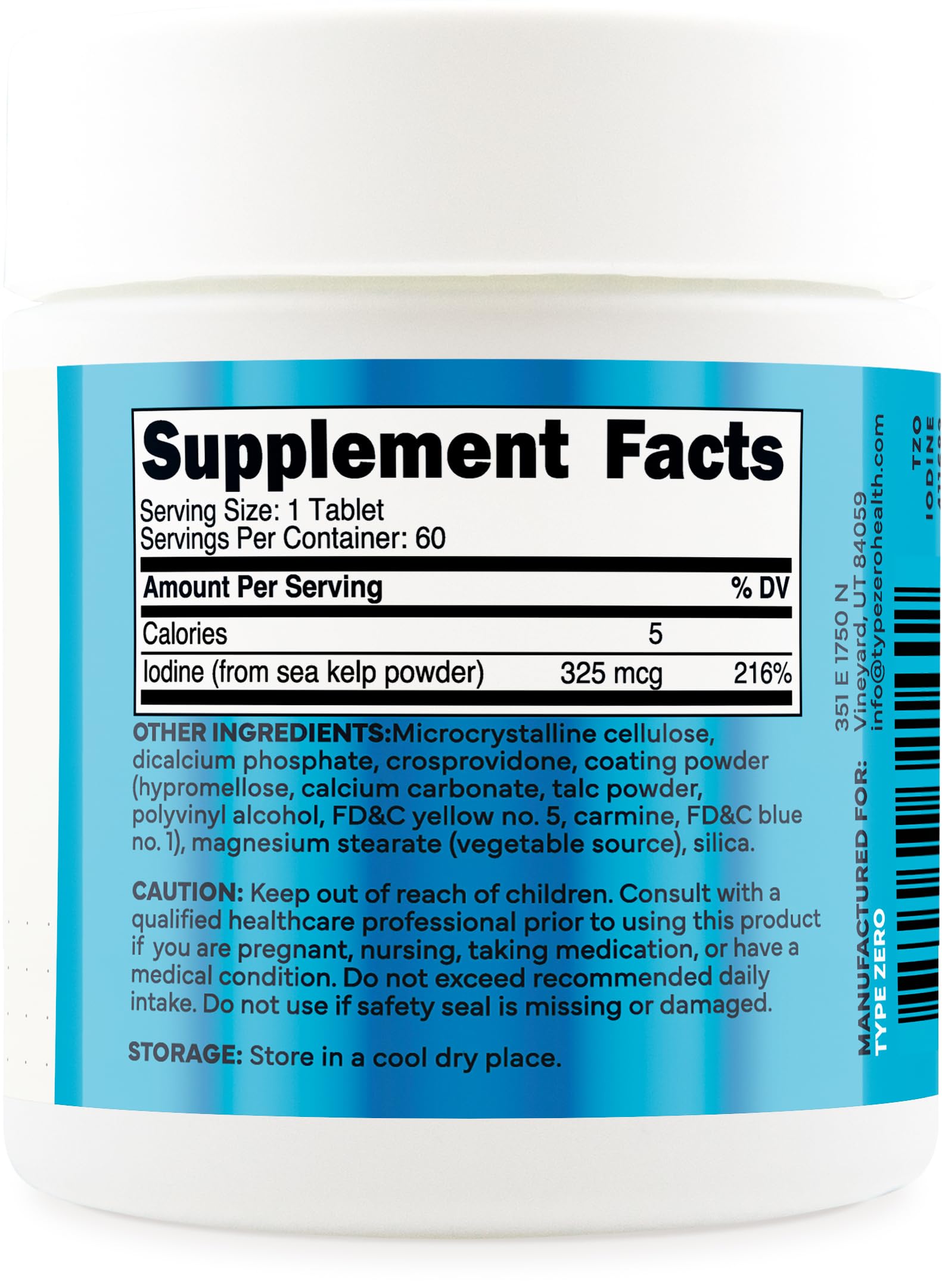 Type Zero Clean Iodine Tablets 325 MCG ingredients list